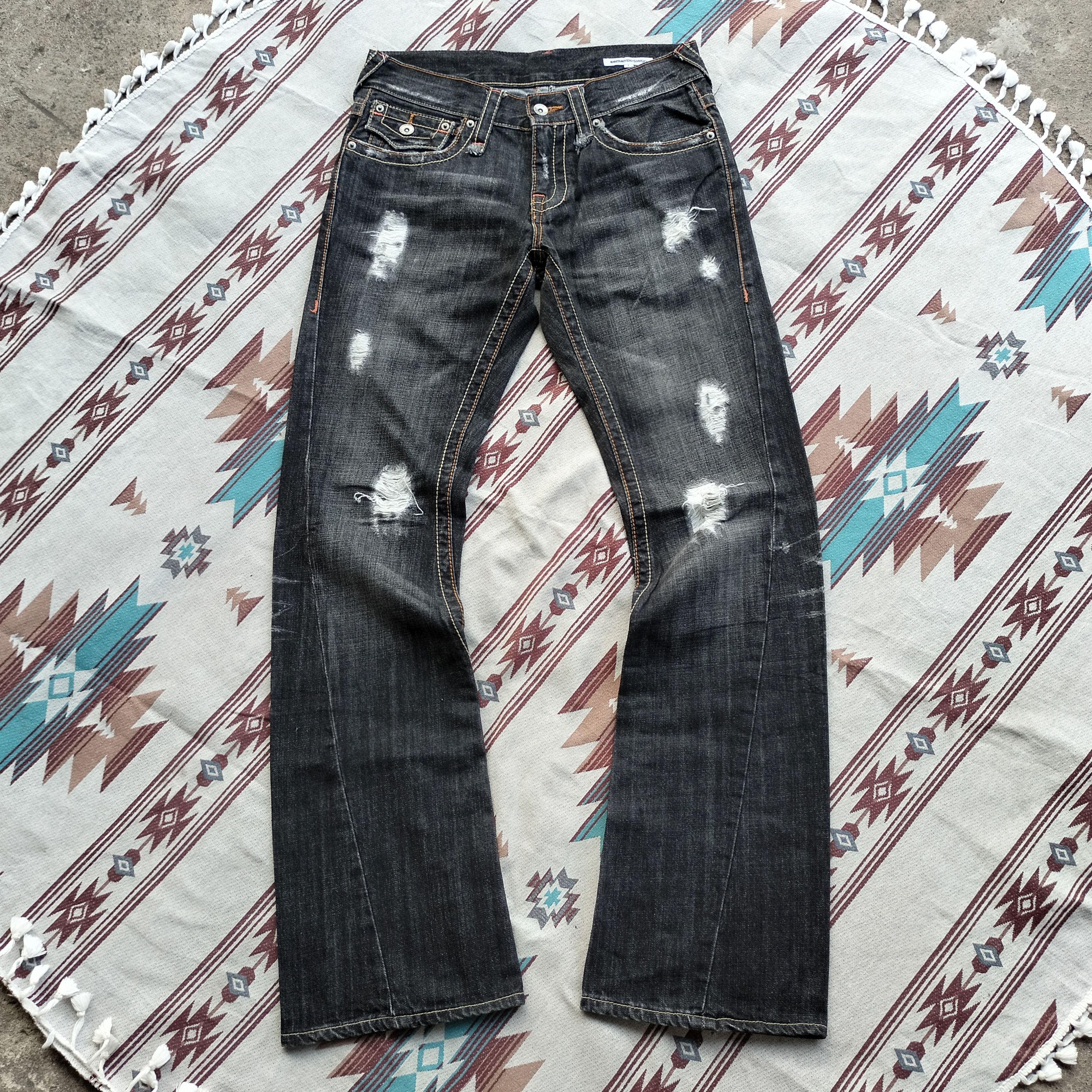Semanticdesign Semantic Design Japan Spiral Stitch Ripped Flare Denim in Black, Men's (Size 32)