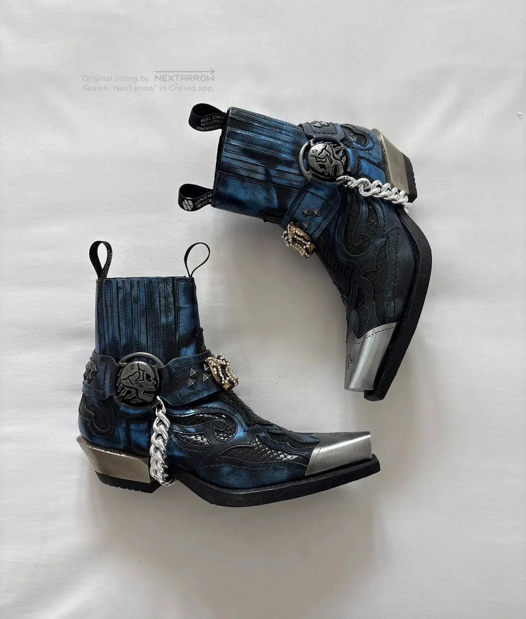 New Rock Punk Rivet Pointed Toe Metal Toe Boot, Women's (Size 6)