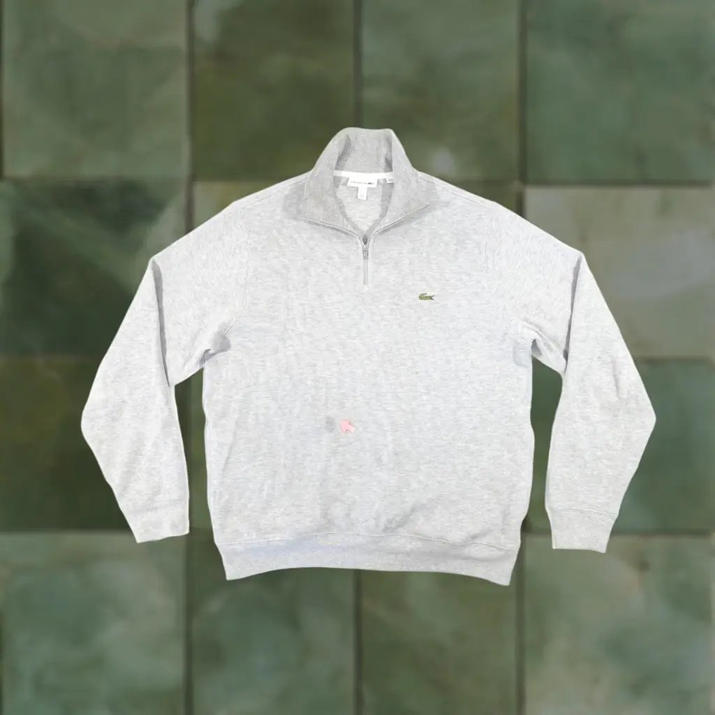 Lacoste Sweater Mens Large Gray 1/4 Zip Mock Neck Fa13487 5, Men's