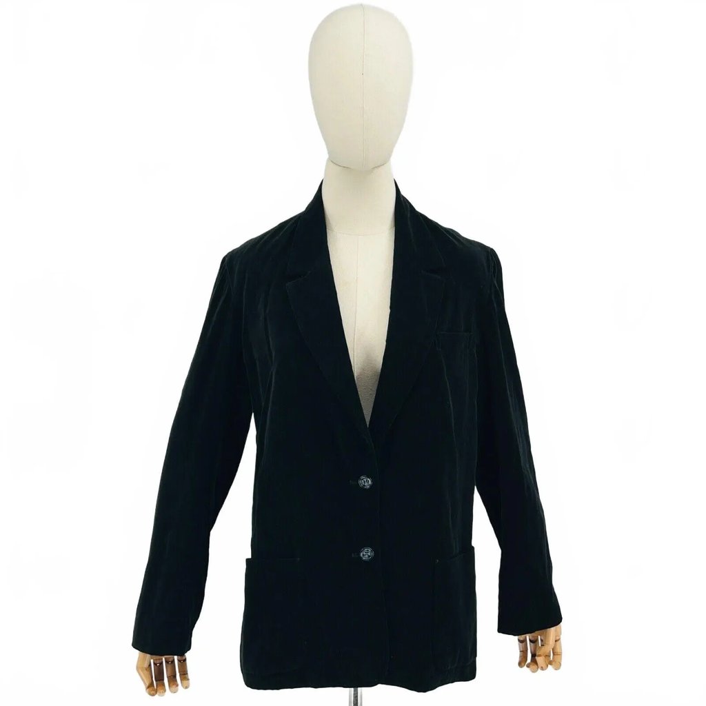 Vintage 70s Sears Black Cotton Velvet Blazer Jacket, Women's (Size Xxl)