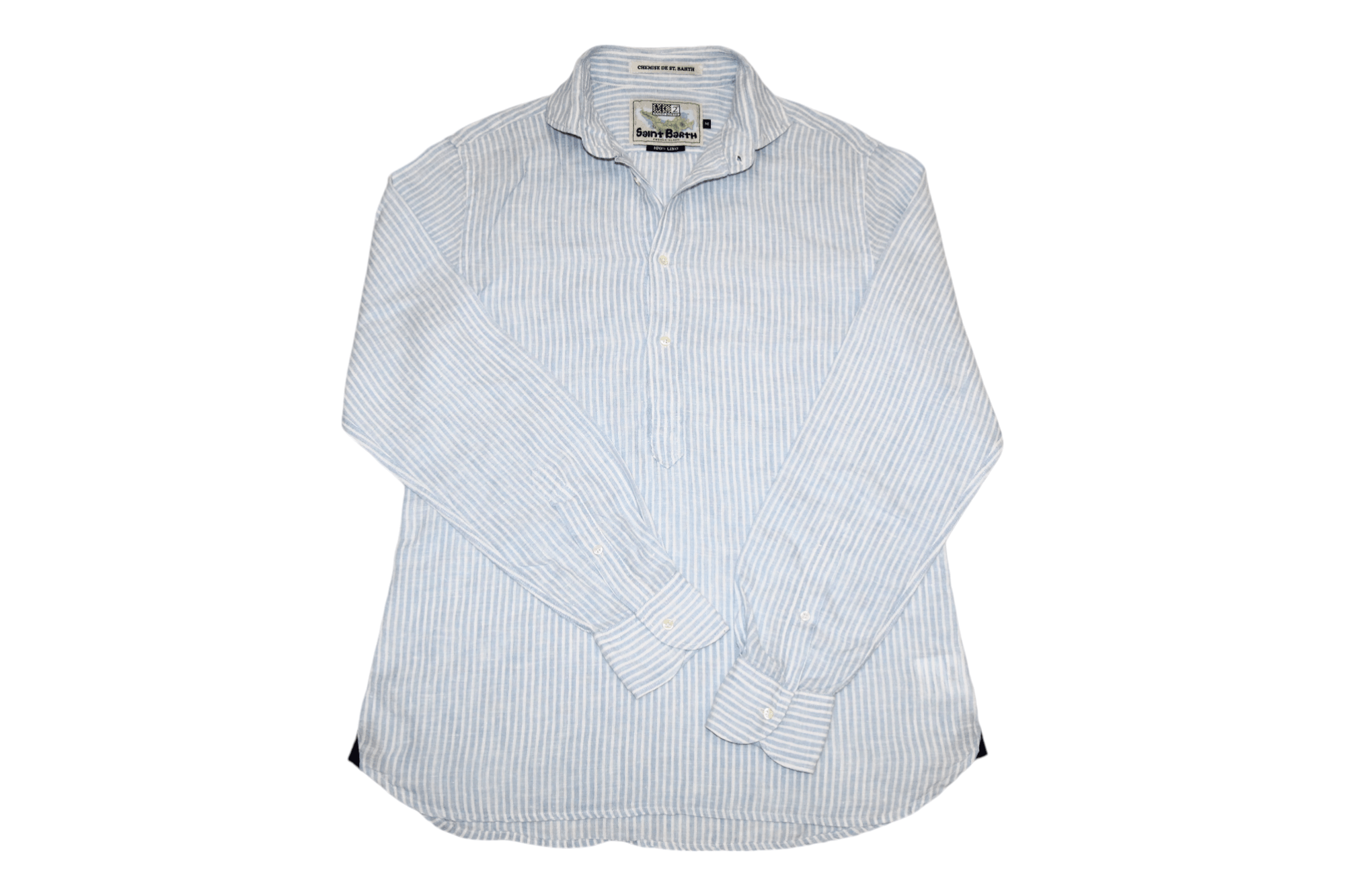 Mc2 Saint Barth 100% Lino Essential Striped Popover Shirt in Blue, Men's (Size Medium)