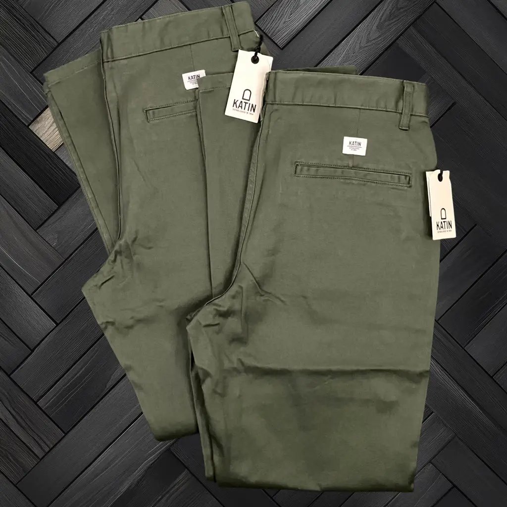 Katin Kraft Pants Set Of 2 Size 34x32 Olive Green Chino Stretch Twill Surf New, Men's