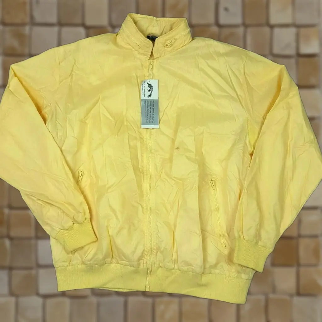 VTG Silver Fox Windbreaker Jacket Activewear Mens Size L Yellow Full Zip 80's REtro Outdoor Winter Spring Fall Casual Workwear Mens