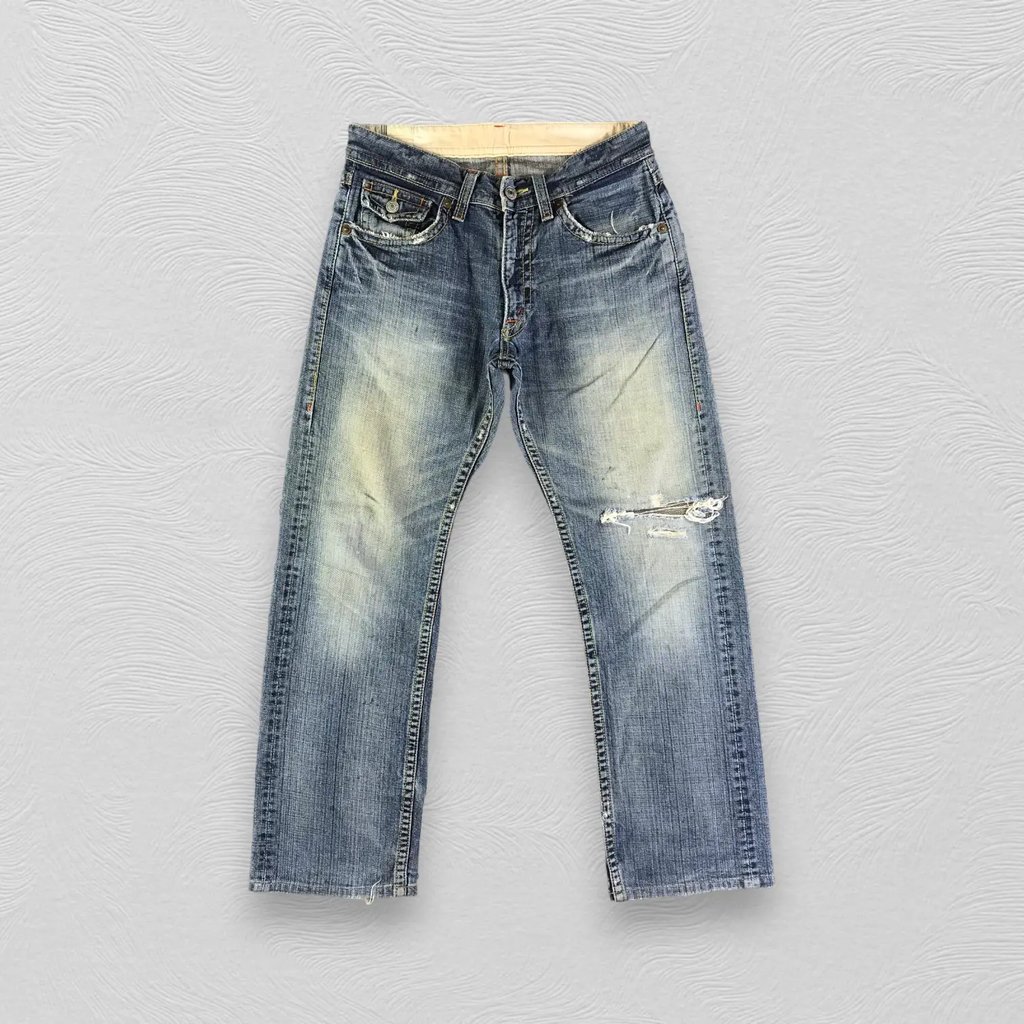 Vintage Gl Heart X Fundamental Jeans Ripped Denim Kj2234 in Blue, Men's (Size 30)