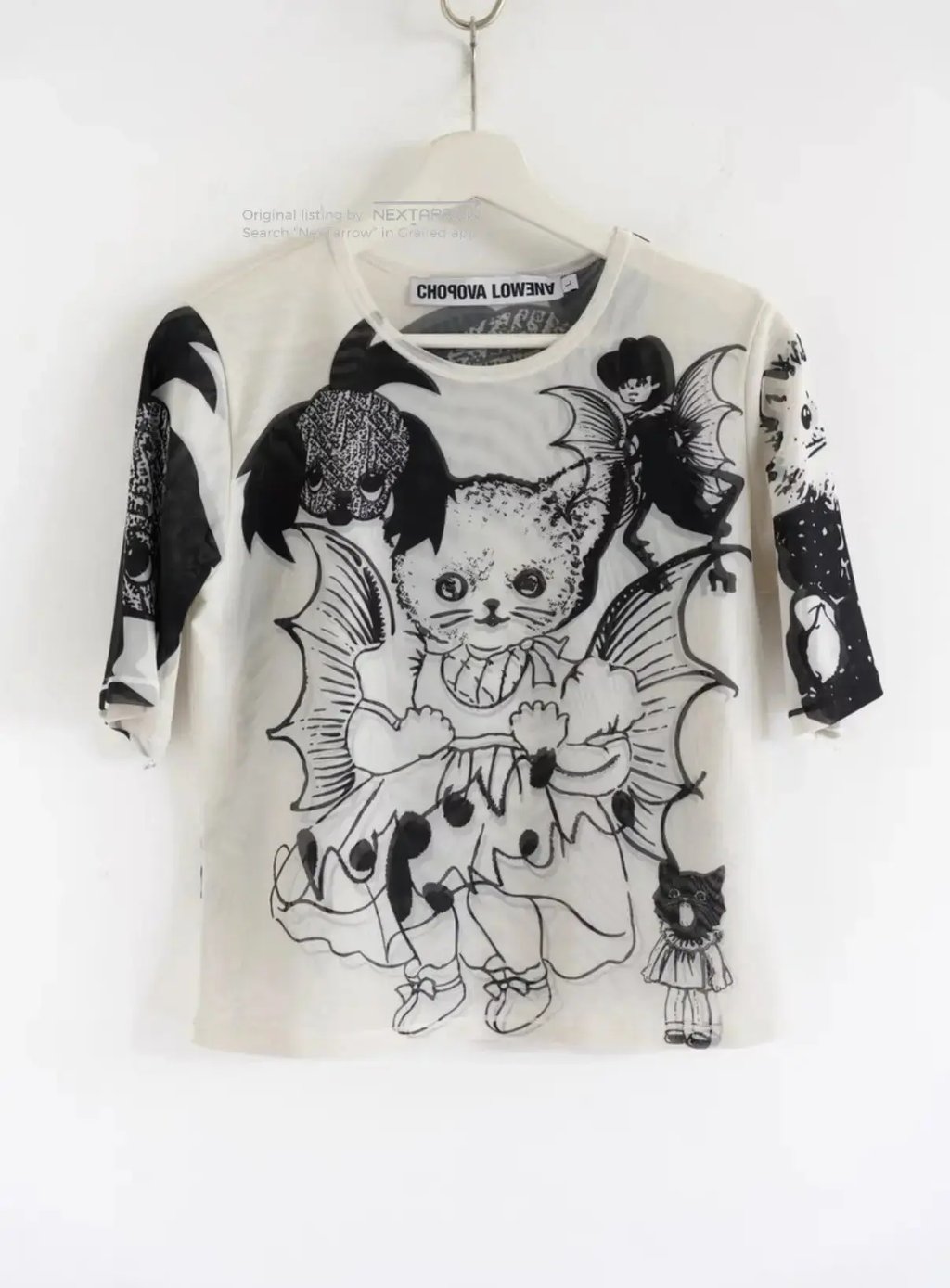 Chopova Lowena Cat Print Short Sleeve T-Shirt Kkkk132608 in White, Women's