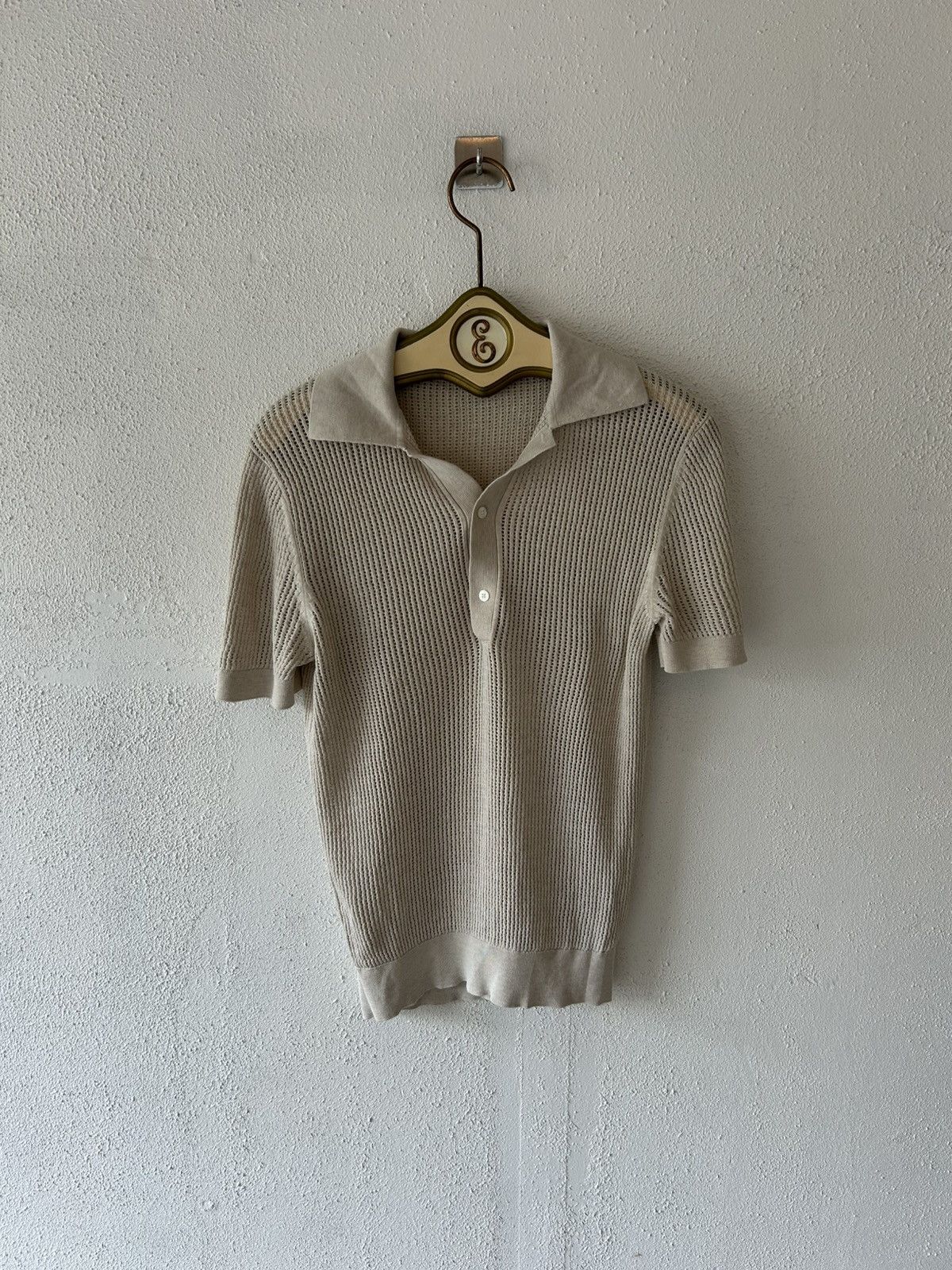 Suitsupply Sand Crochet Polo in Beige, Men's (Size Medium)