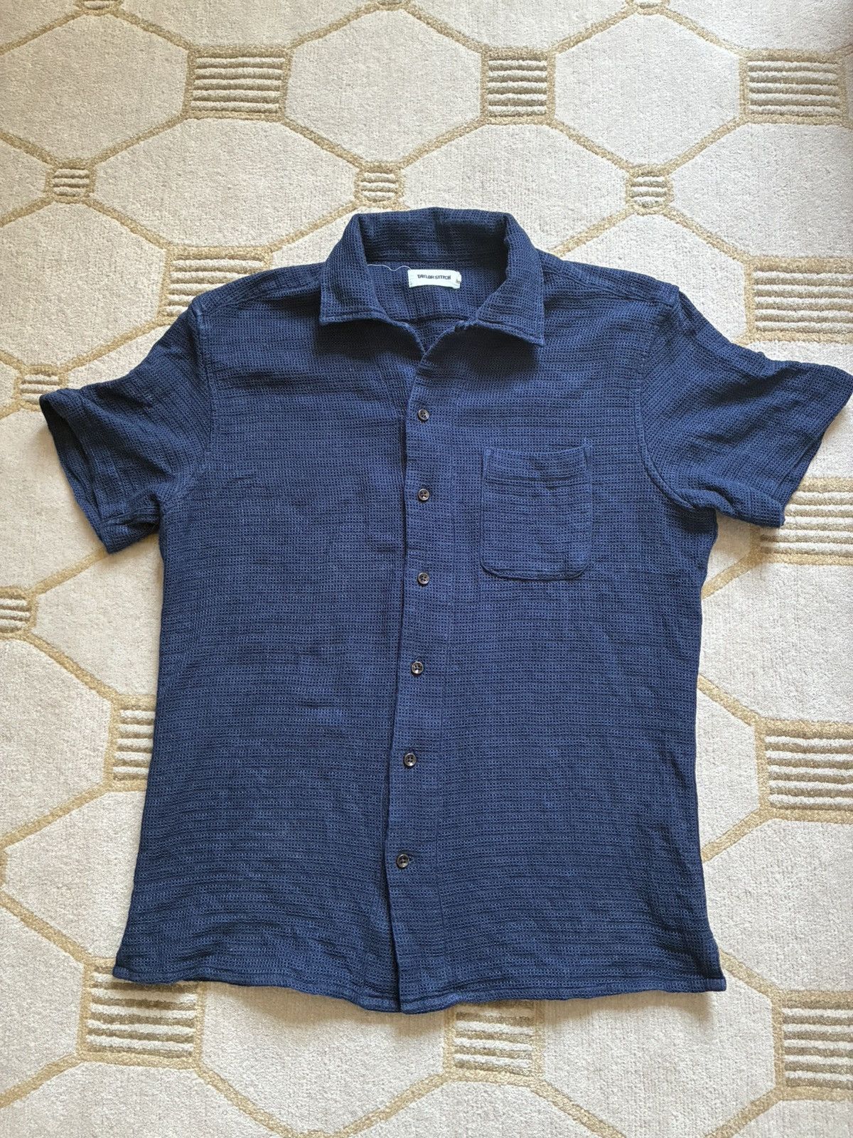 Taylor Stitch Short Sleeve Hawthorne Navy Pickstitch Waffle in Blue, Men's (Size Medium)