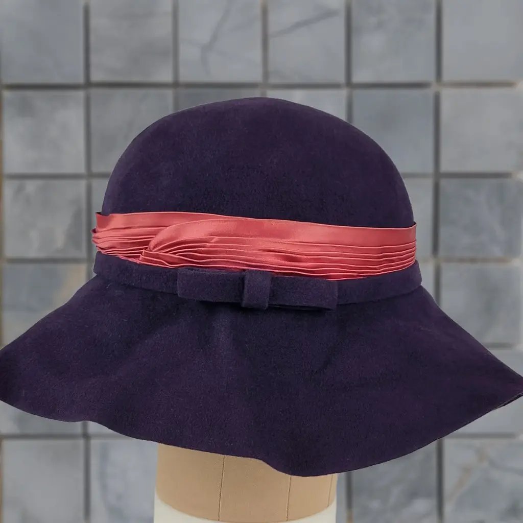 Vintage Betmar New York Hat Womens Purple 100% Wool Felt Cloche Boho, Women's