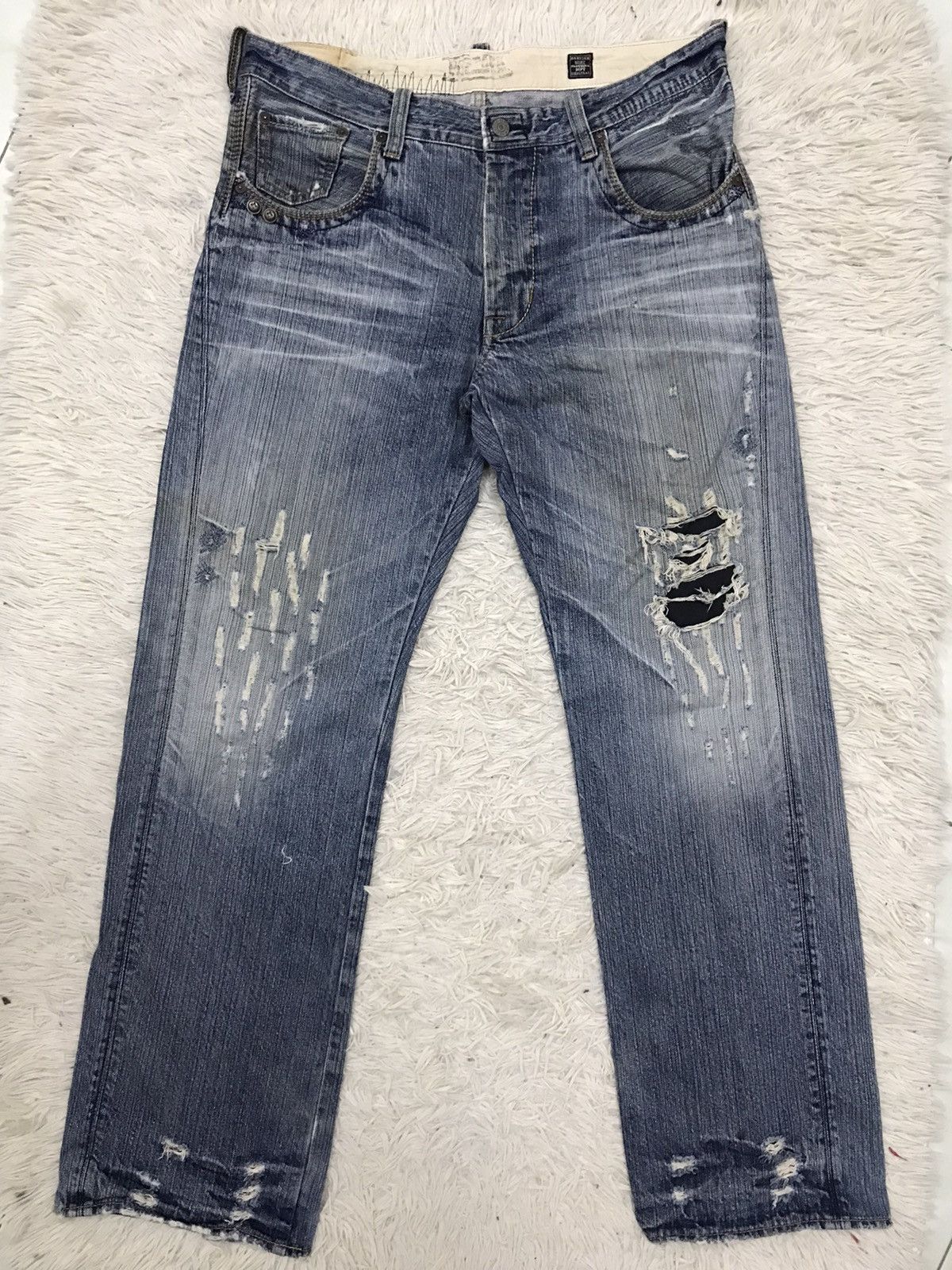 If Six Was Nine Vintage Bartack Work Clothing Distressed Denim Jeans in Blue, Men's (Size 34)