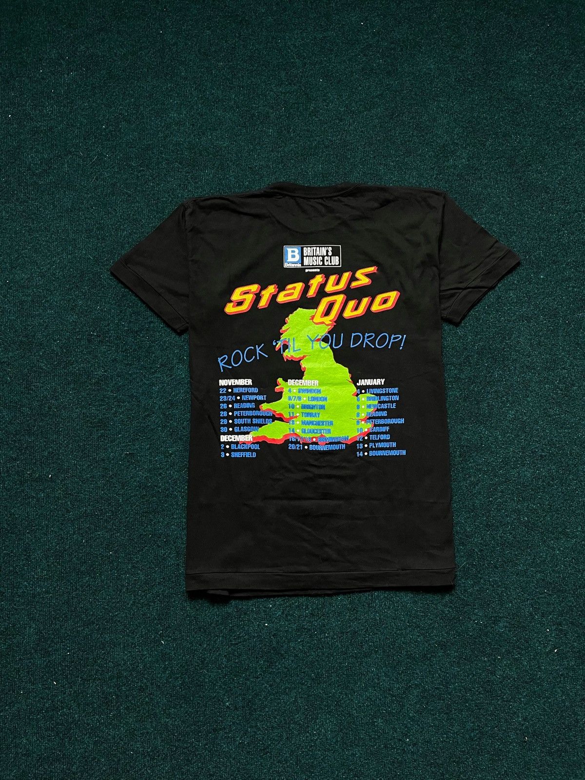 Band Tees Status Quo Merch T-Shirt 1991 Rock Vintage in Black, Men's (Size Large)
