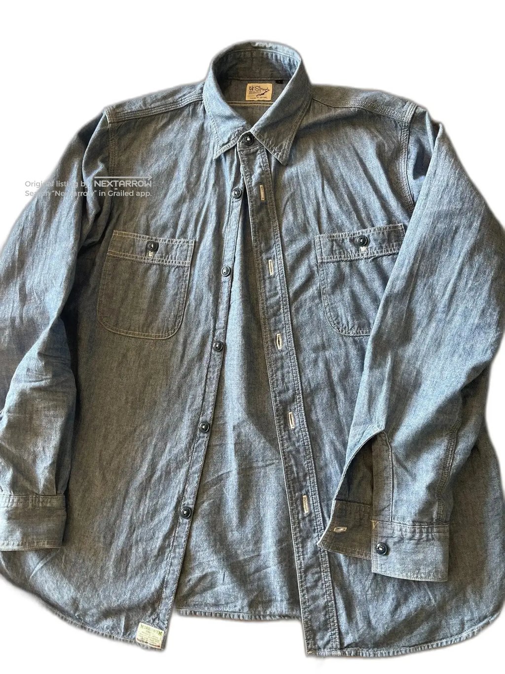 Orslow Chambray Denim Shirt in Blue, Men's