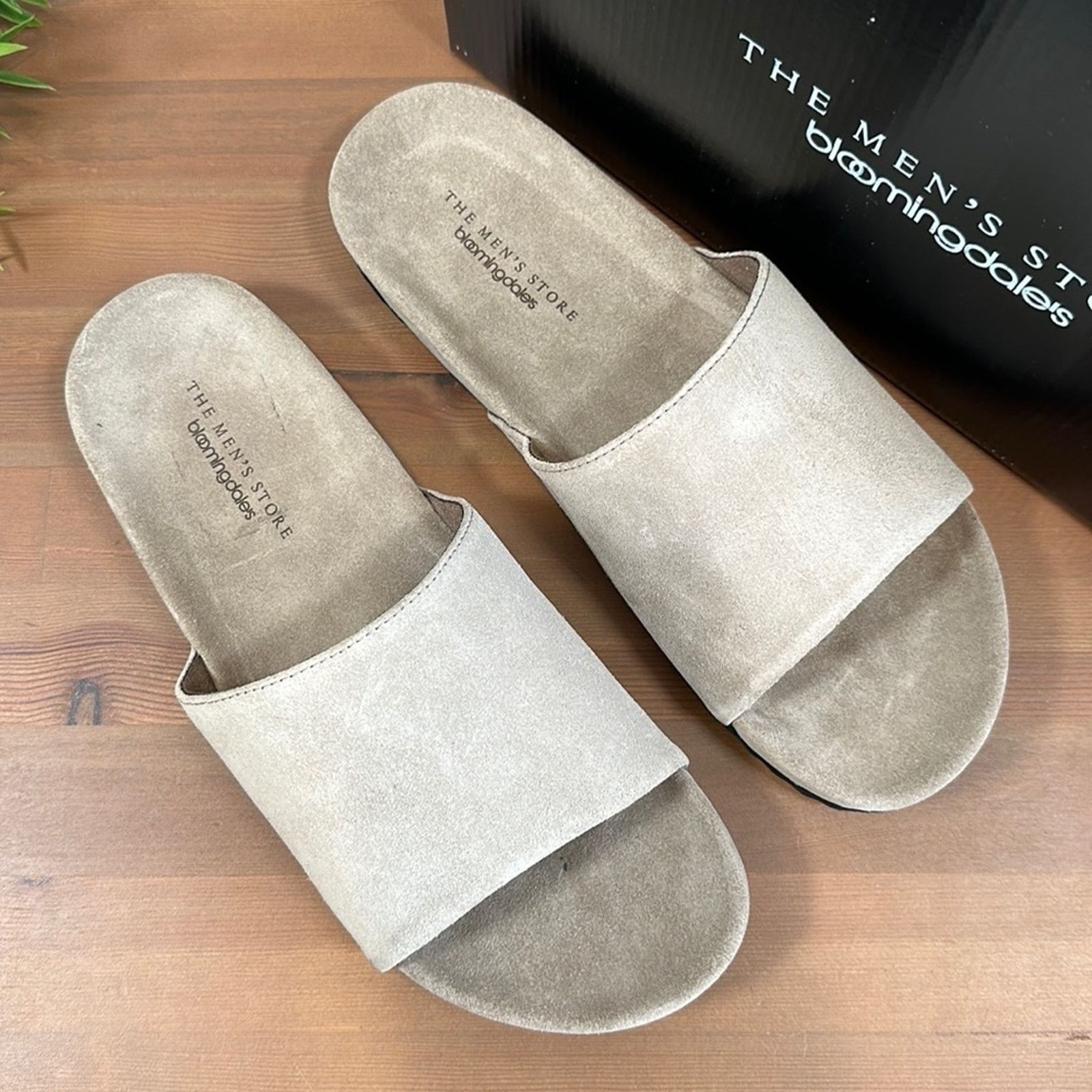 Bloomingdales The Men's Store At Bloomingdale's Stone Suede Slide Sandals in Beige (Size 9)