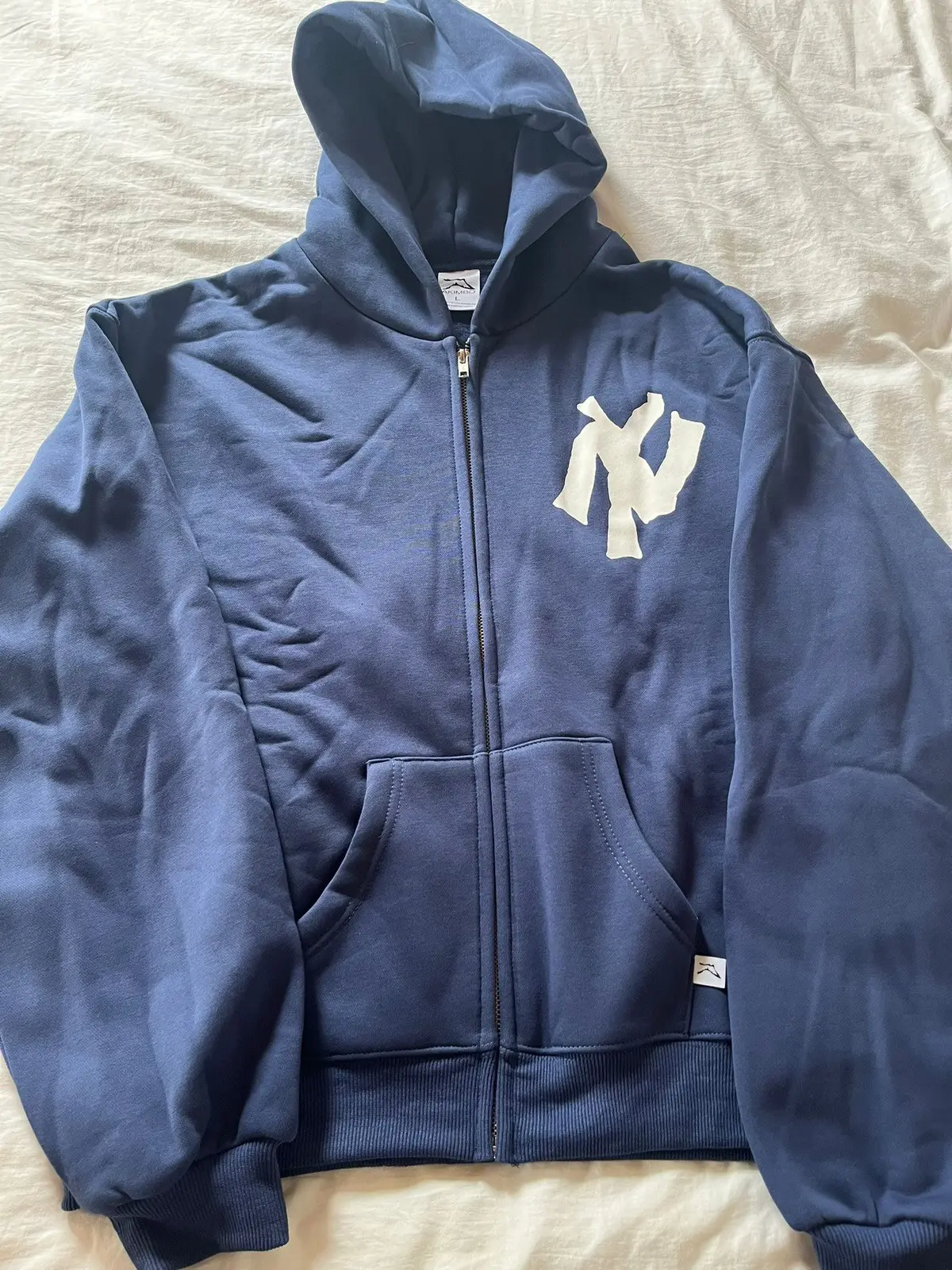 Akimbo Club "ny Noodle" Zip Up Sweater Hoodie L Blue, Men's (Size Large)