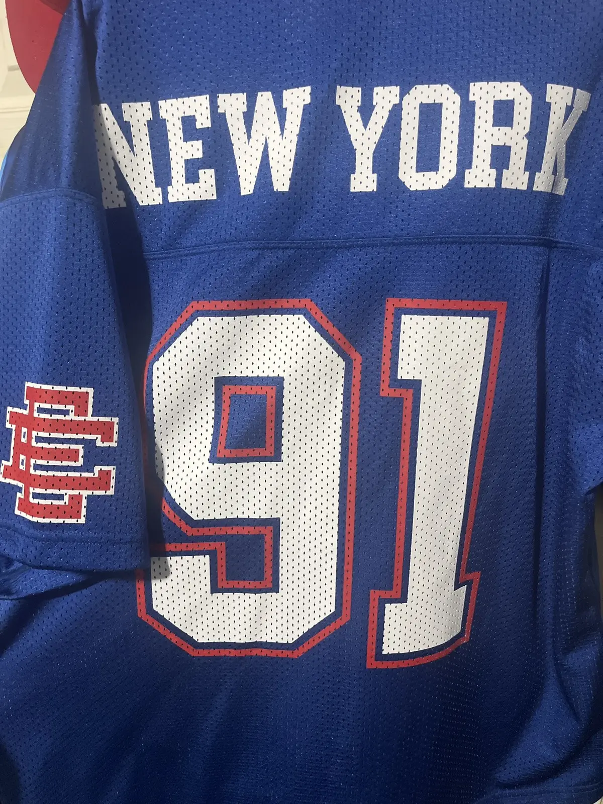Eric Emanuel Football Jersey in Blue, Men's (Size Large)