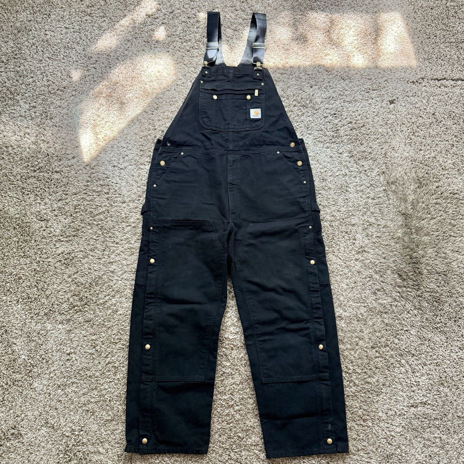 Carhartt Duck Bib Black Overalls Insulated Men’S Size 40X30, Men's