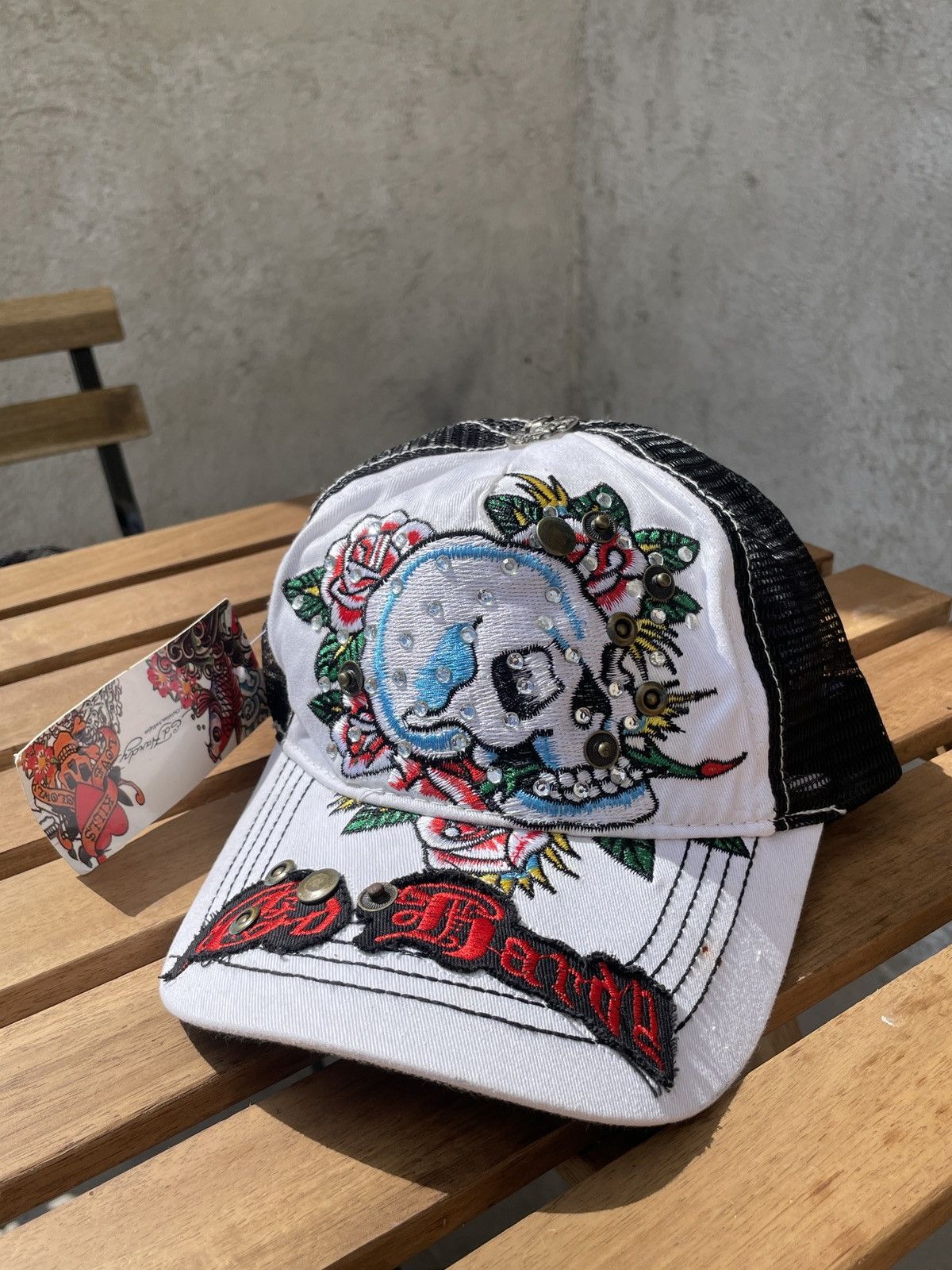 00S Ed Hardy By Christian Audigier Cap Y2K Rap Swag in White, Men's