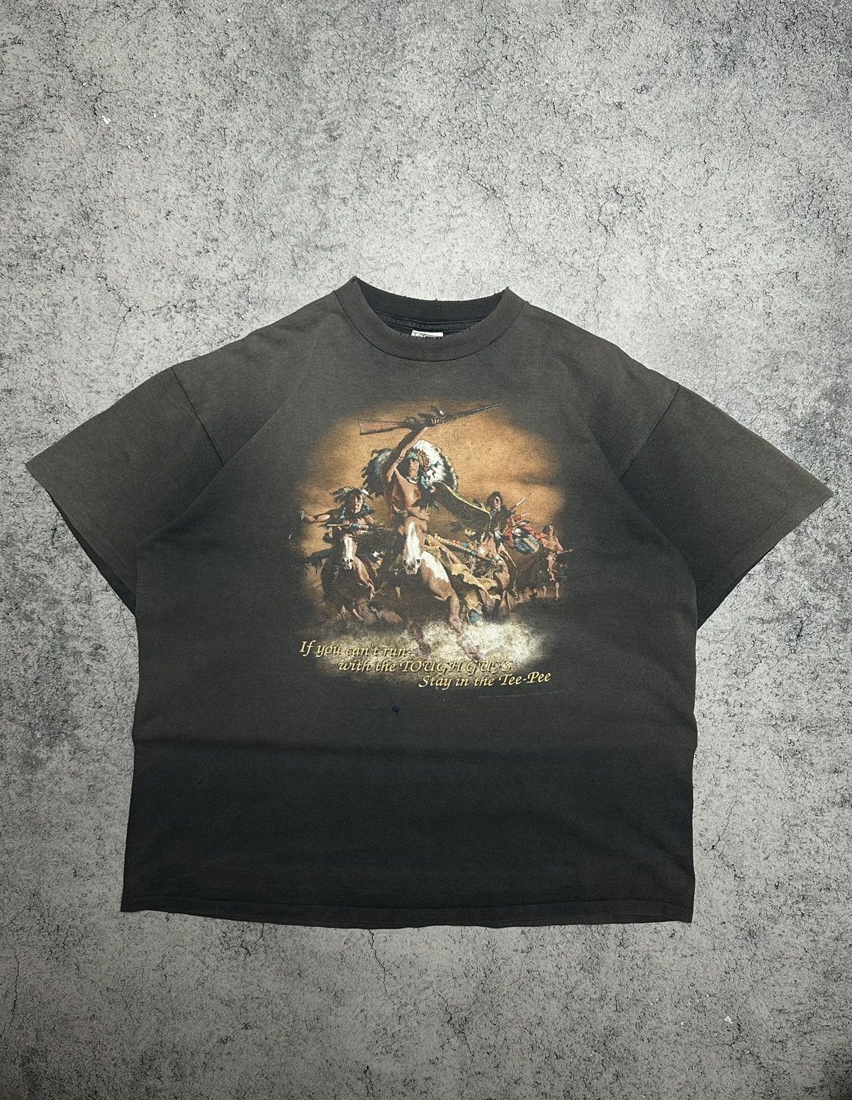 Delta Vintage Sun Faded Navajo Western Indian Graphic T-Shirt in Black, Men's (Size XL)