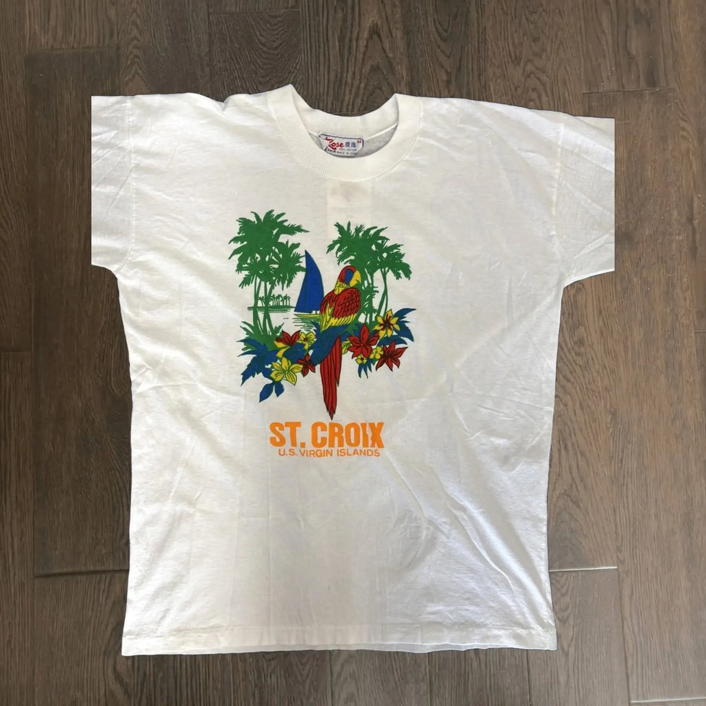 Vintage Rose Shirt Mens Large White Parrot U.S. Virgin Islands Tourist 90s St Croix, Men's (Size Xxl)