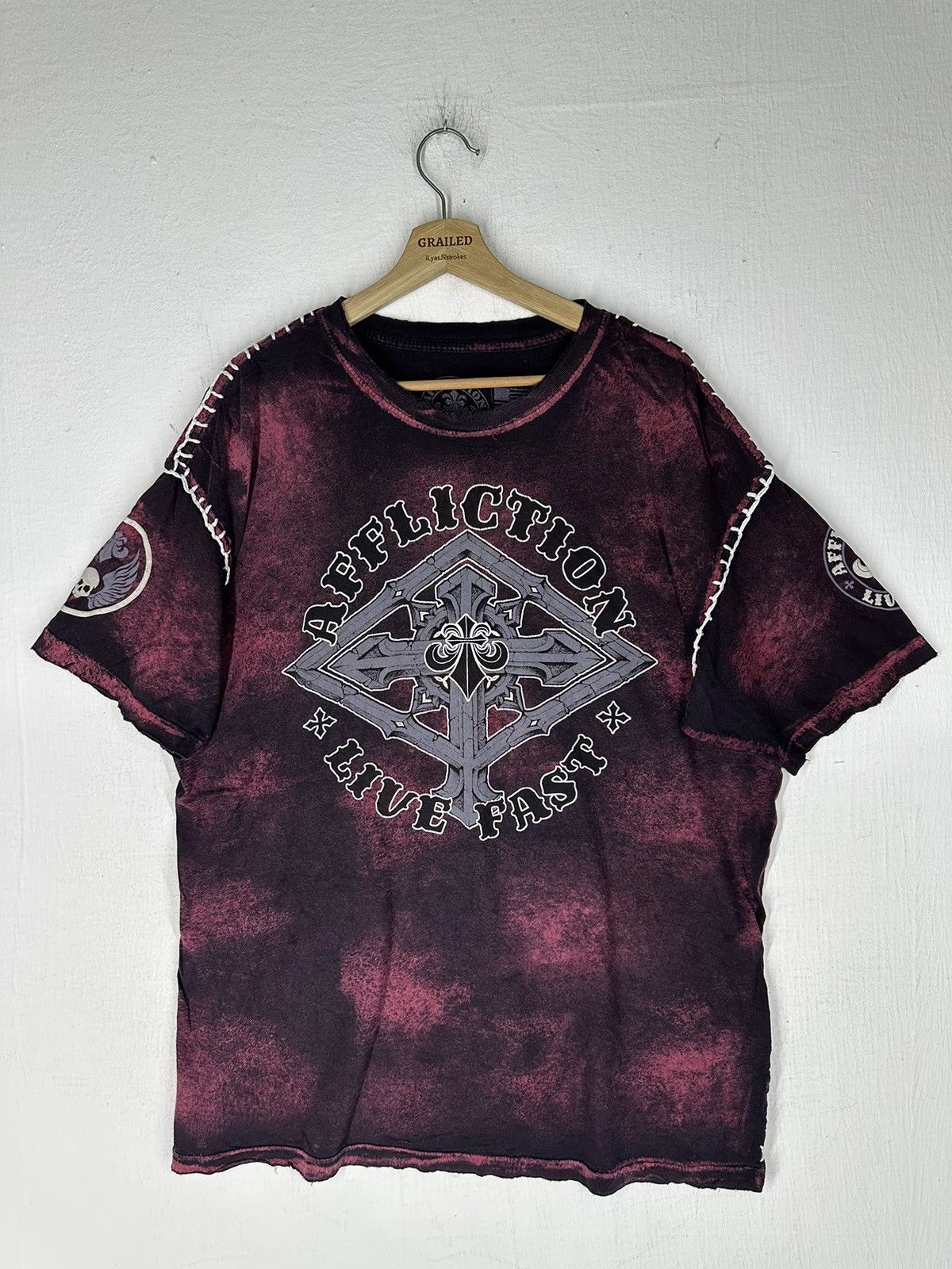 Vintage Affliction Cyber Fleur Wings Shirt Tee in Red, Men's (Size 2XL)