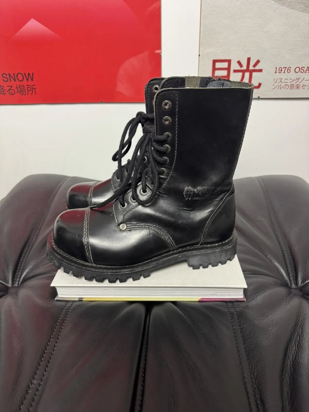 Vintage New Rock High Zip Leather Boots Black Combat Gothic, Women's (Size 8.5)