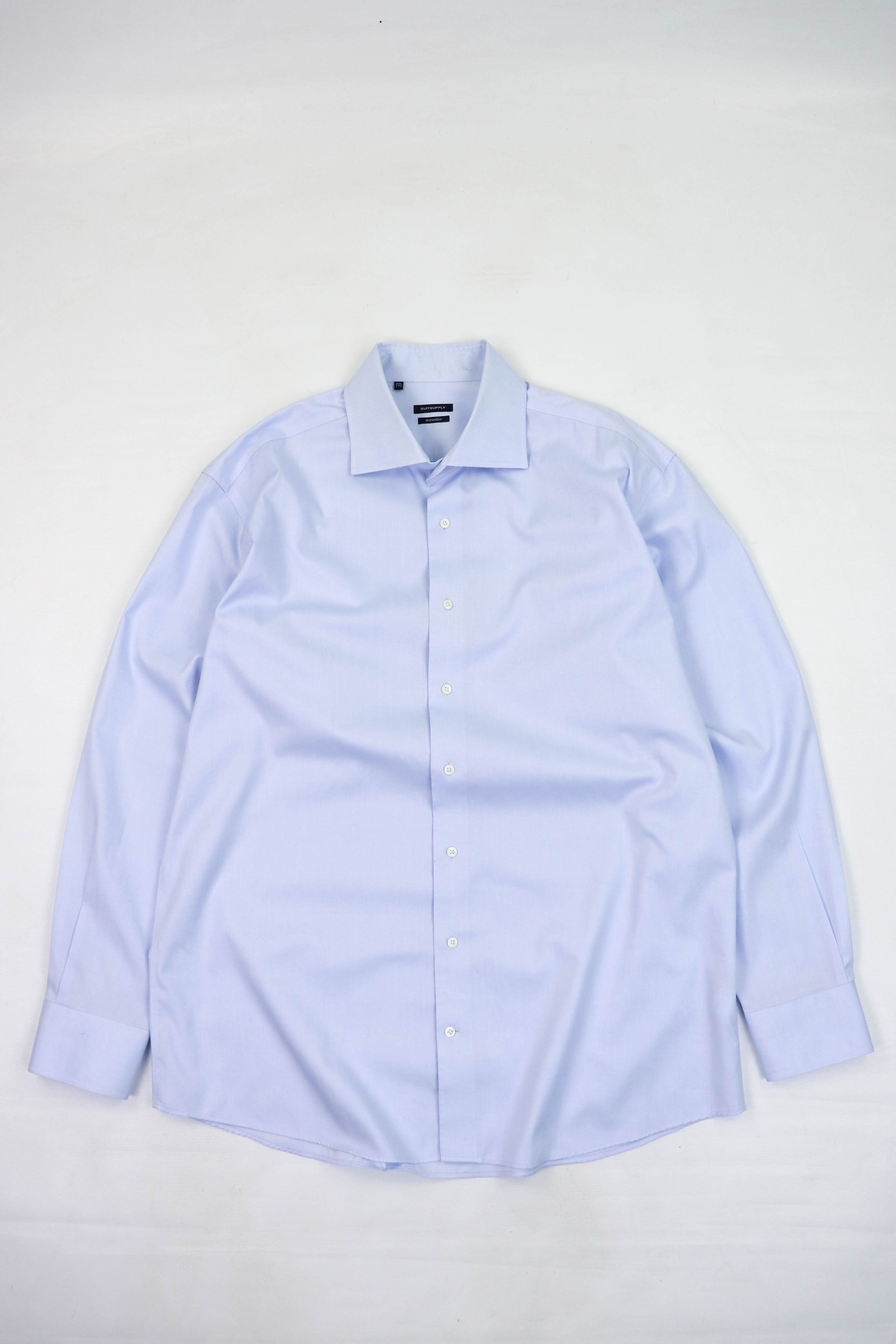 Suitsupply Light Blue Pure Cotton Slim Fit Traveller Shirt, Men's (Size 2XL)