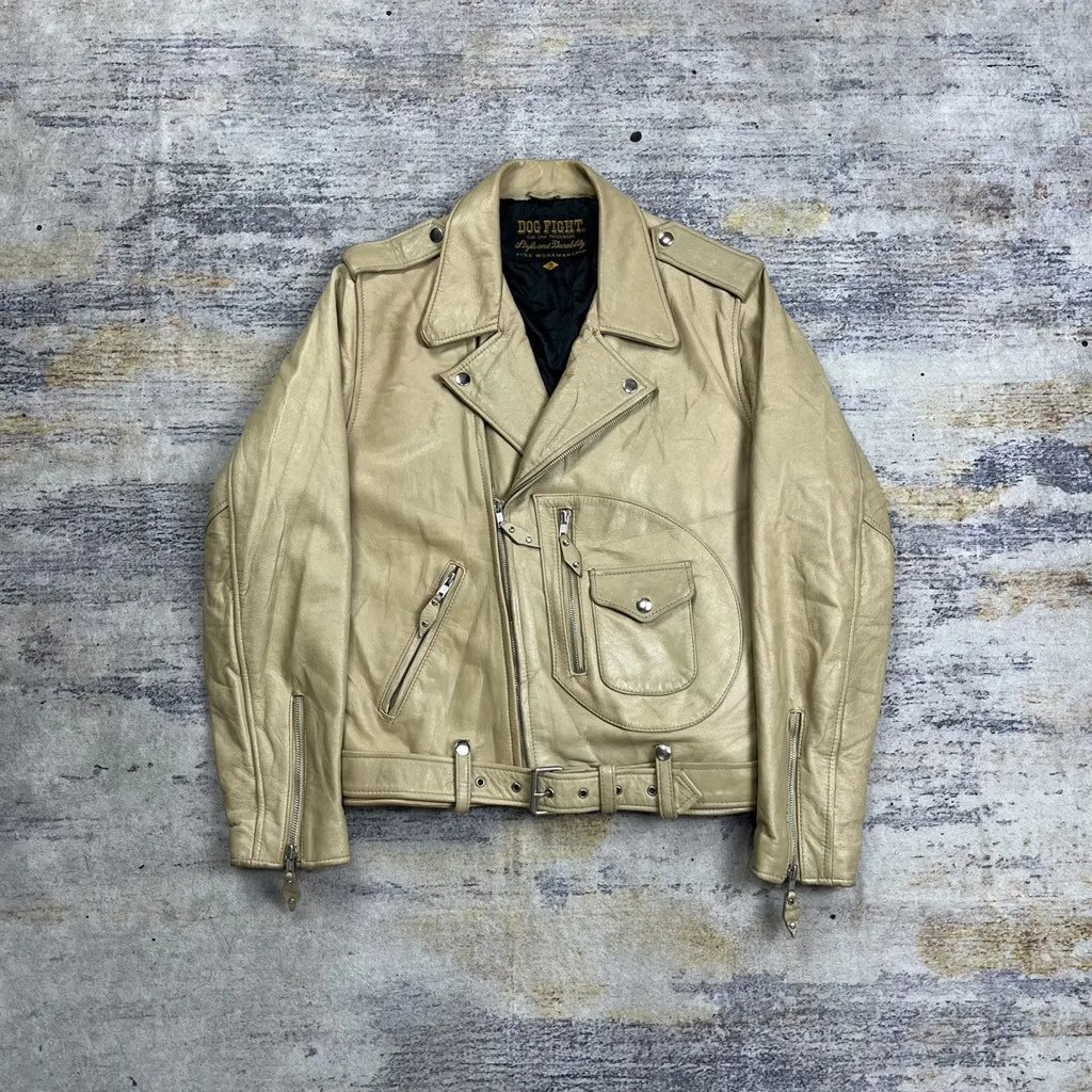 Vintage Dog Fight D-Pocket Leather Jacket in Beige, Men's