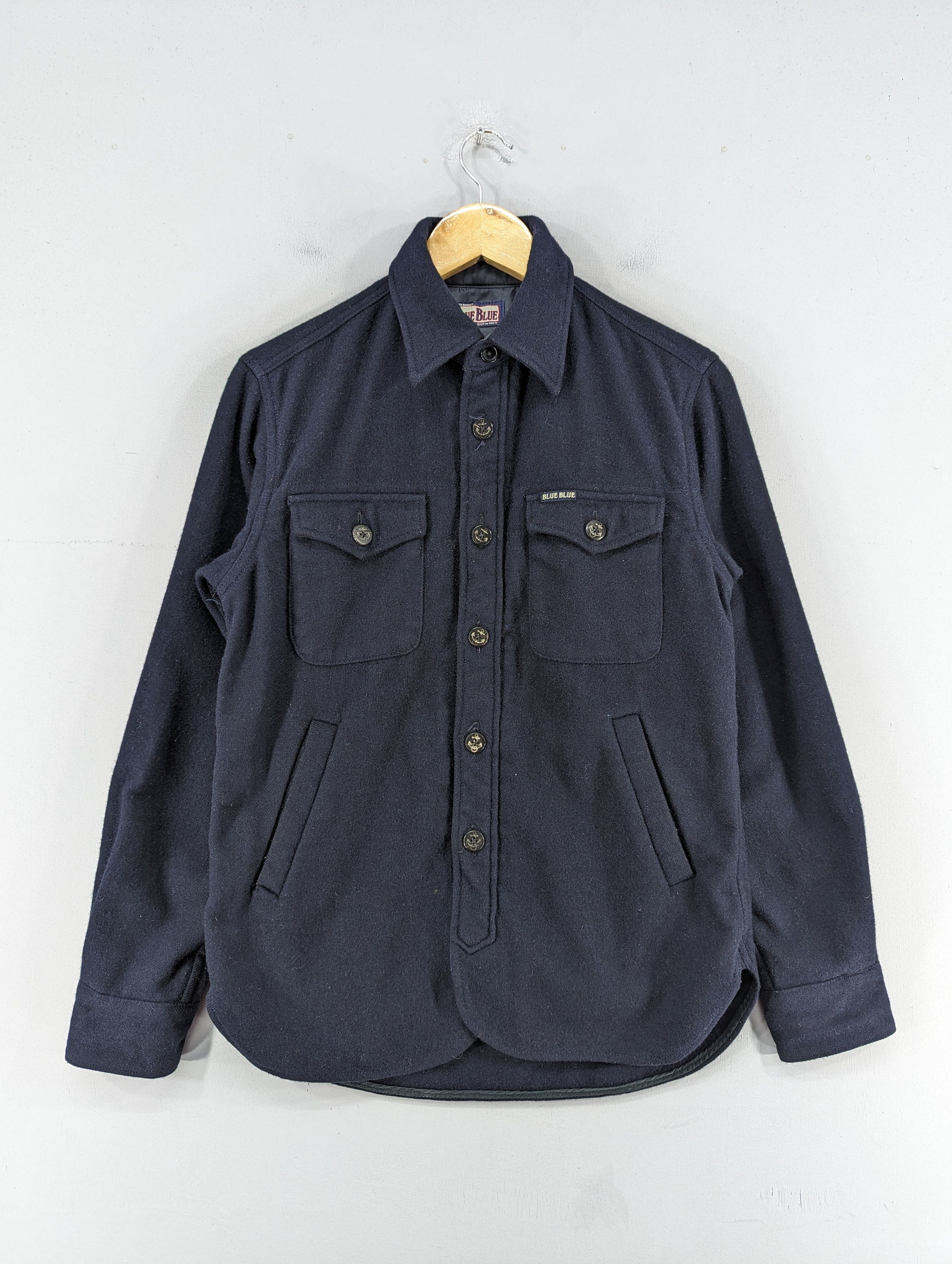 Blue Blue Japan Vintage Blue Blue Hr Market Wool Button Ups Shirt Jacket, Men's (Size Small)