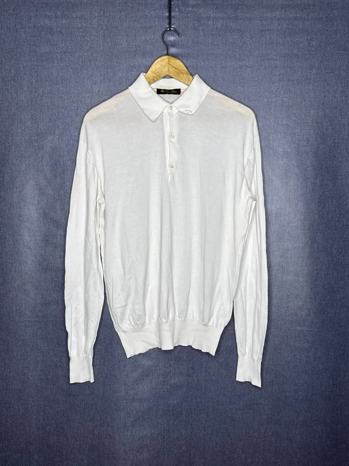 Loro Piana Cotton Polo Long Sleeve Made In Italy Sweater in White, Men's (Size Medium)