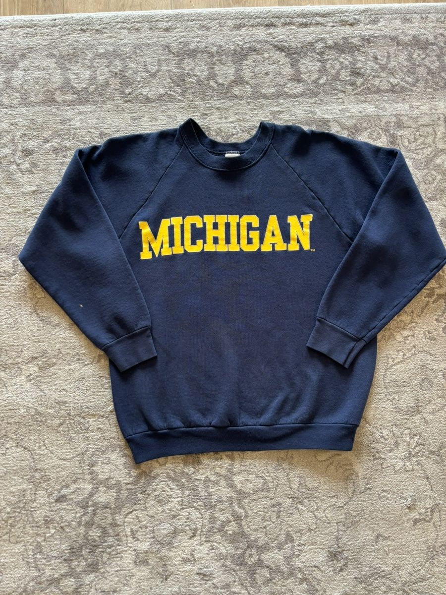 Fruit Of The Loom Vintage Michigan Crew Neck in Blue, Men's (Size Large)