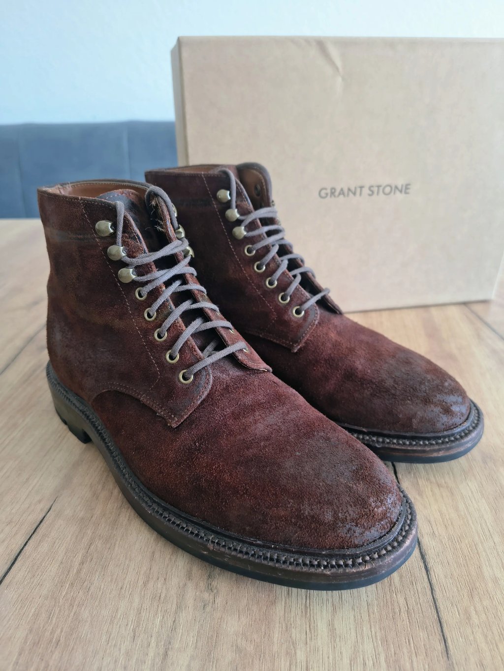 Vintage Grant Stone Edward Boot Us 6.5e Dark Oak Roughout in Brown, Men's