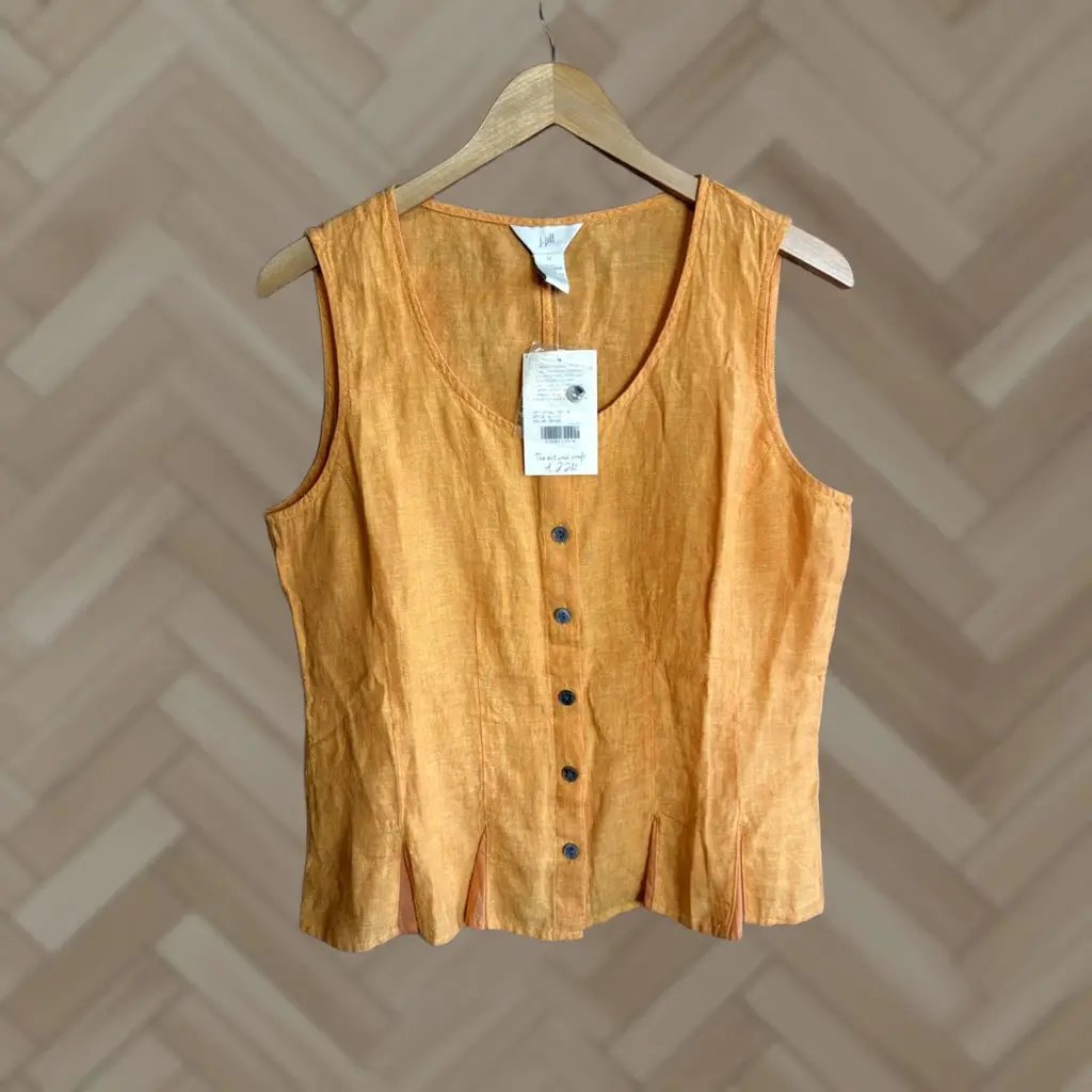 J.Jill Tank Top Womens Medium Orange Linen Button New, Women's