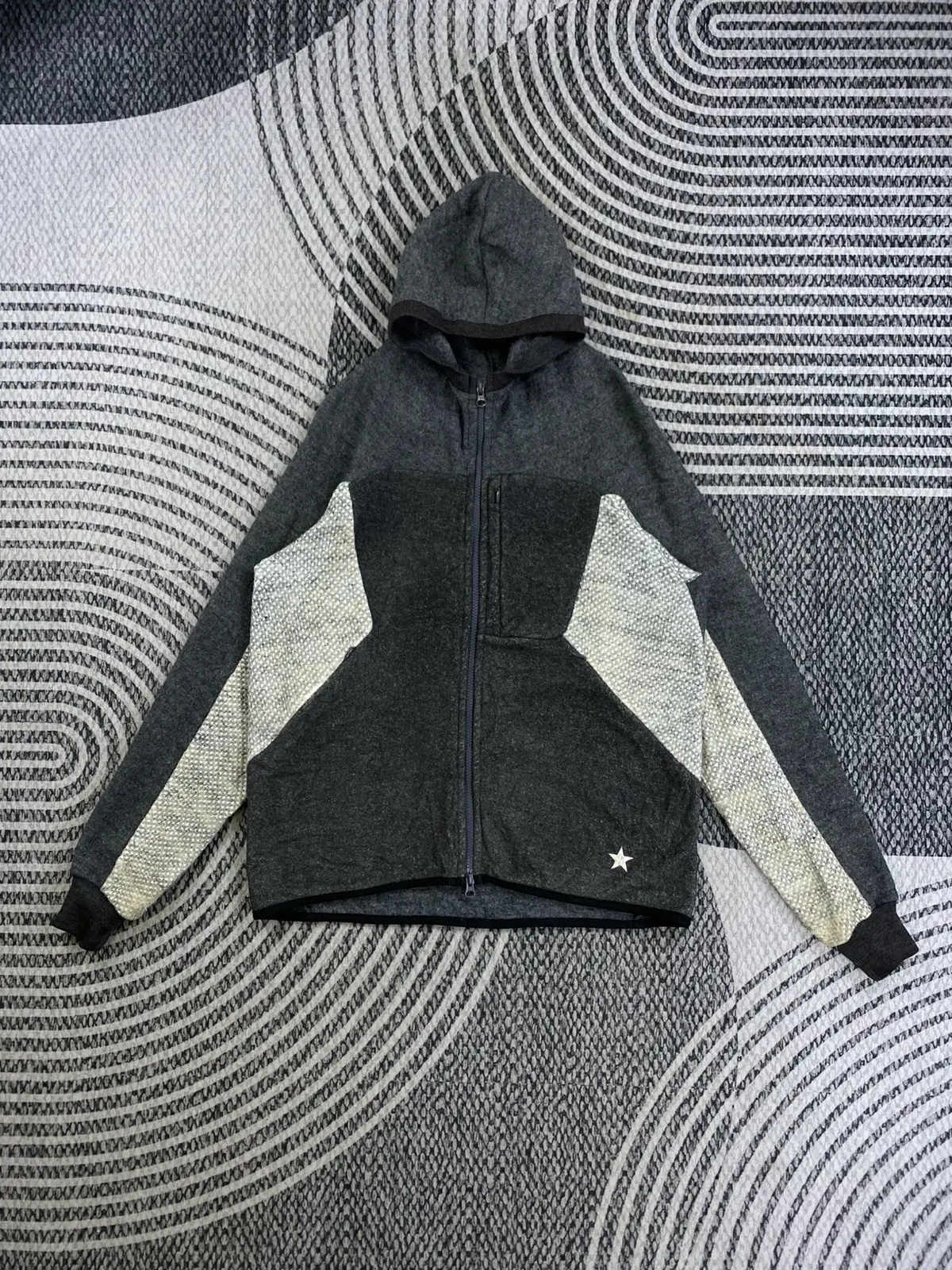 Vintage Gomme Color Block Fullzip Hooded Sweatshirt in Grey, Men's (Size Medium)