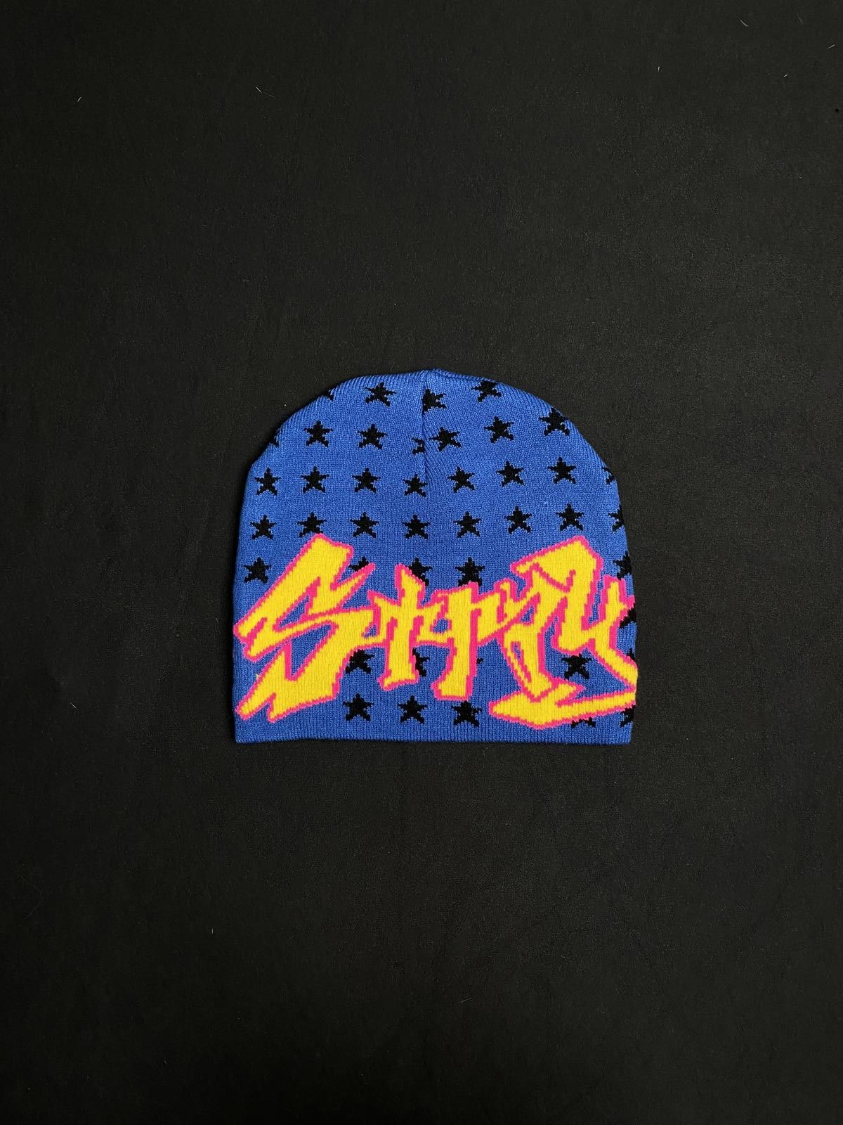 Stray Rats Grafflection Stars Skully No Cuff Beanie in Blue, Men's