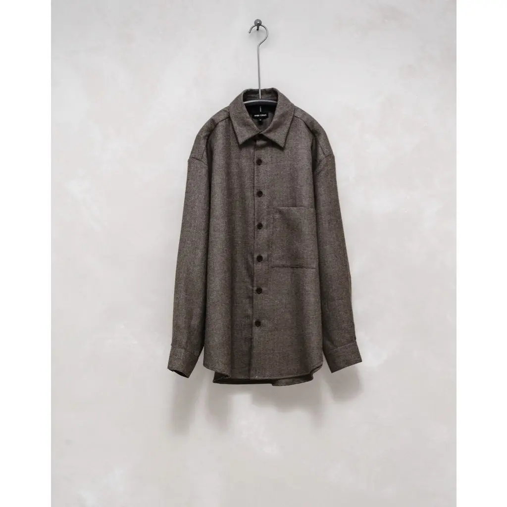 Evan Kinori Big Shirt Two - Taupe Brushed Worsted Wool Twill - XL NWT in Brown, Men's