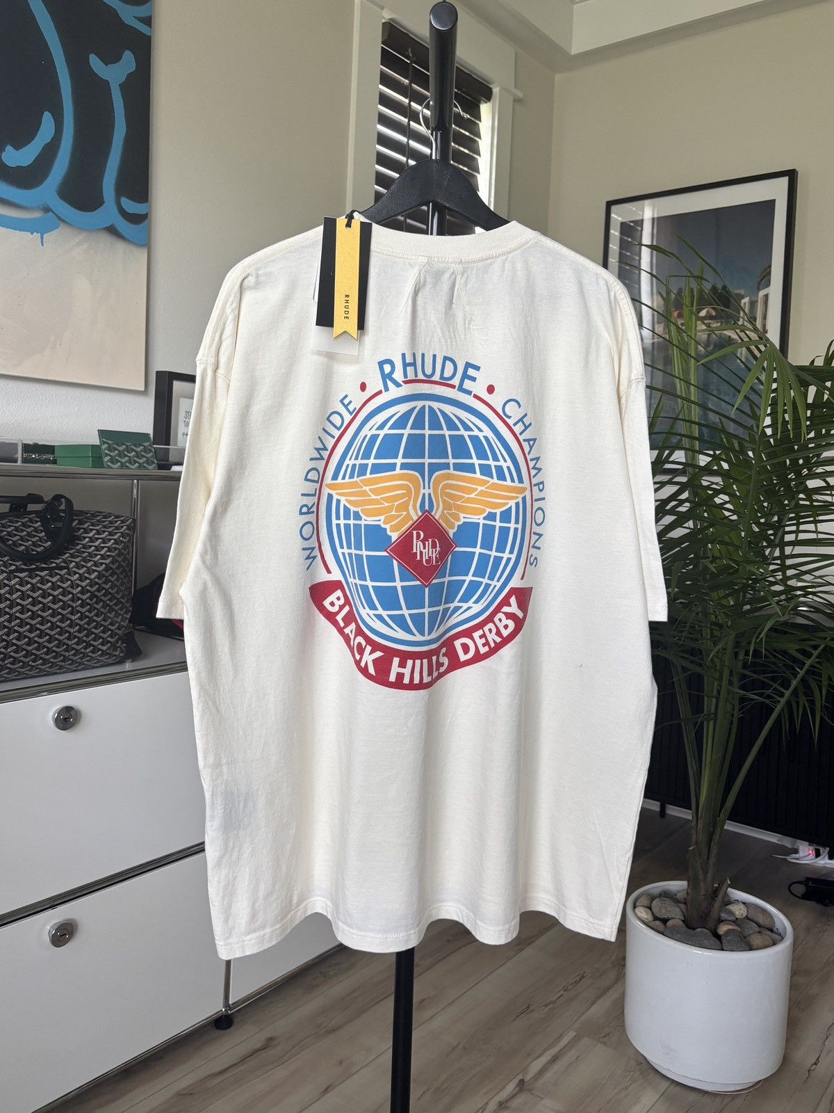 Rhude Worldwide Racing Logo Tee in White, Men's (Size XL)