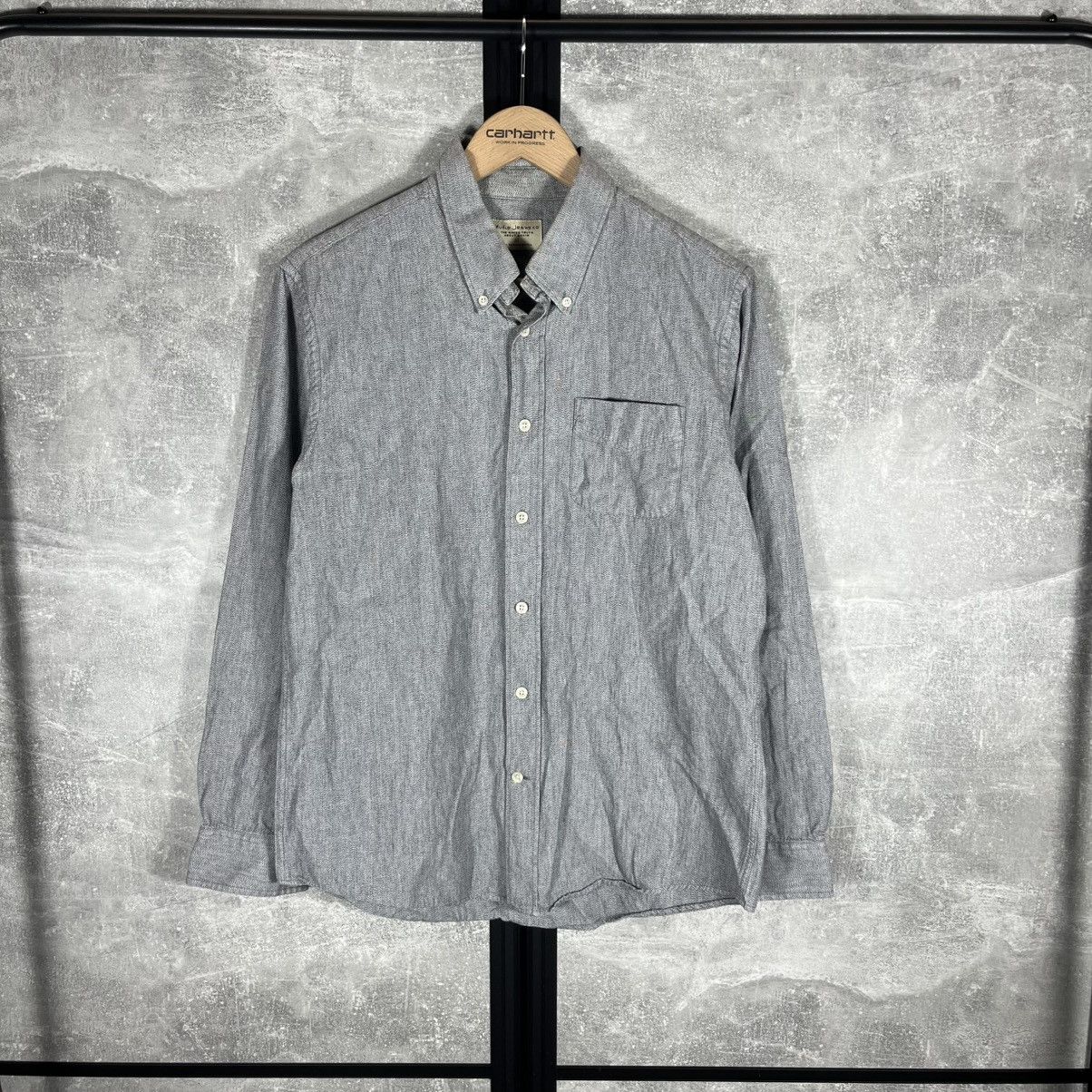 Vintage Nudie Jeans John Salt & Pepper Button Up Shirt Tee in Grey, Men's (Size Medium)