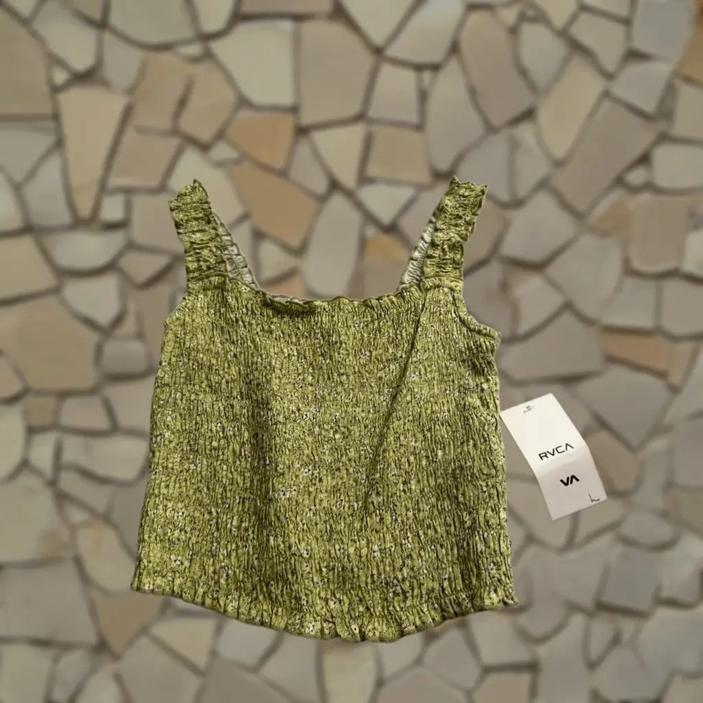 Rvca Tank Adult Large Green Terrace Smocked New Womens, Women's