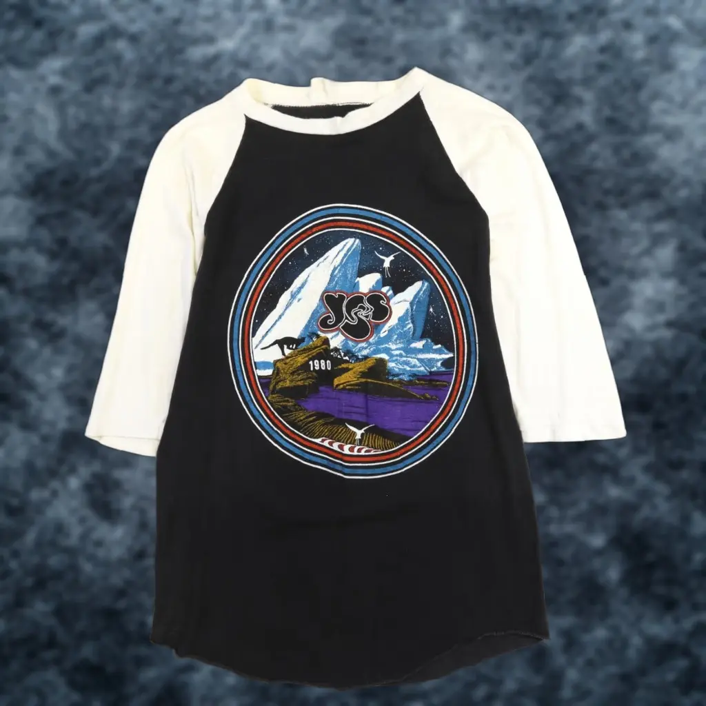 Olive Vintage Yes Live Tour Raglan T-Shirt Black Adult Medium 80's Mens