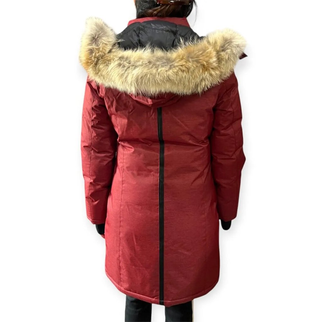 Triple Fat Goose Fur Hood Parka Maroon Xs Jacket Puffer in Red, Women's