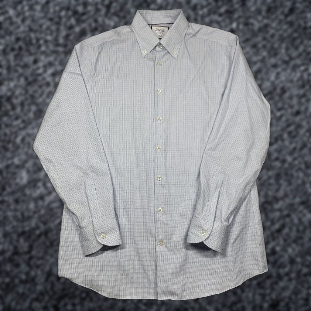 Vintage Charles Tyrwhitt Shirt Slim Fit Mens Long Sleeve 16.5 Blue Plaid Button Down Casual (Size Large)