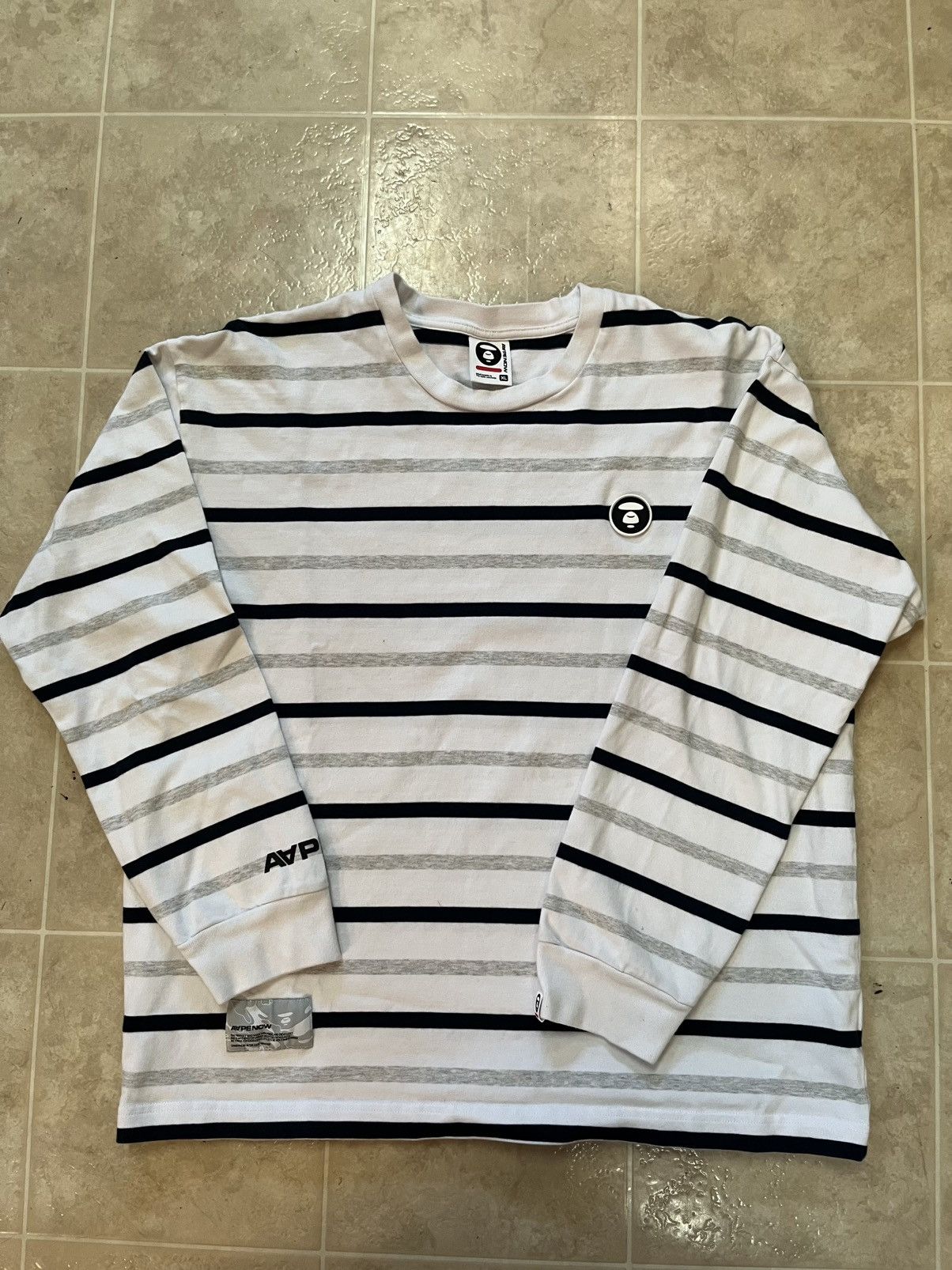 Aape/bape Stripped Long Sleeve Shirt in White, Men's (Size XL)