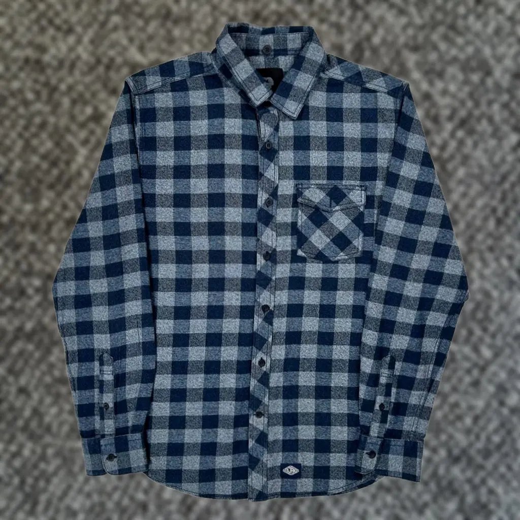Vintage Djab Checked Flannel Shirt - Medium Blue Cotton Mens Shirt Medium Blue Cotton Casual 2000s Flannel Shirt Button-Down Long Sleeve, Men's