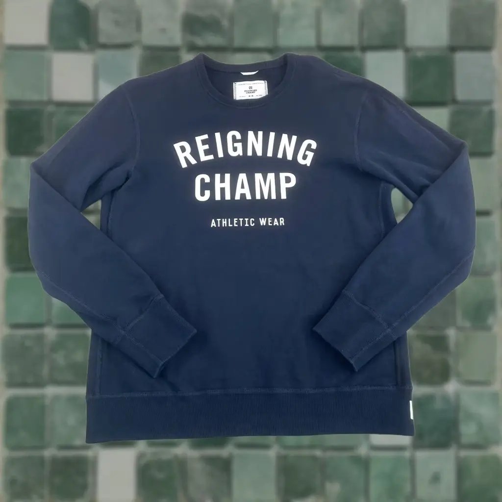 Reigning Champ Sweatshirt Medium Navy Center Logo Terry Cloth Crew Nwot Men in Blue, Men's