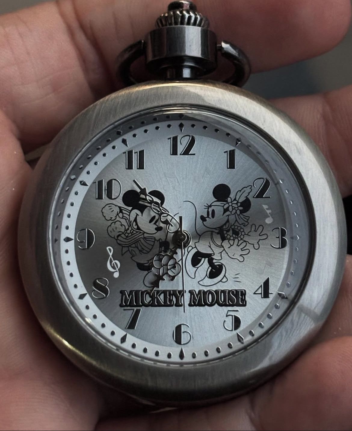 Vintage Nos Mickey Mouse Disney Pocket Watch in Silver, Men's
