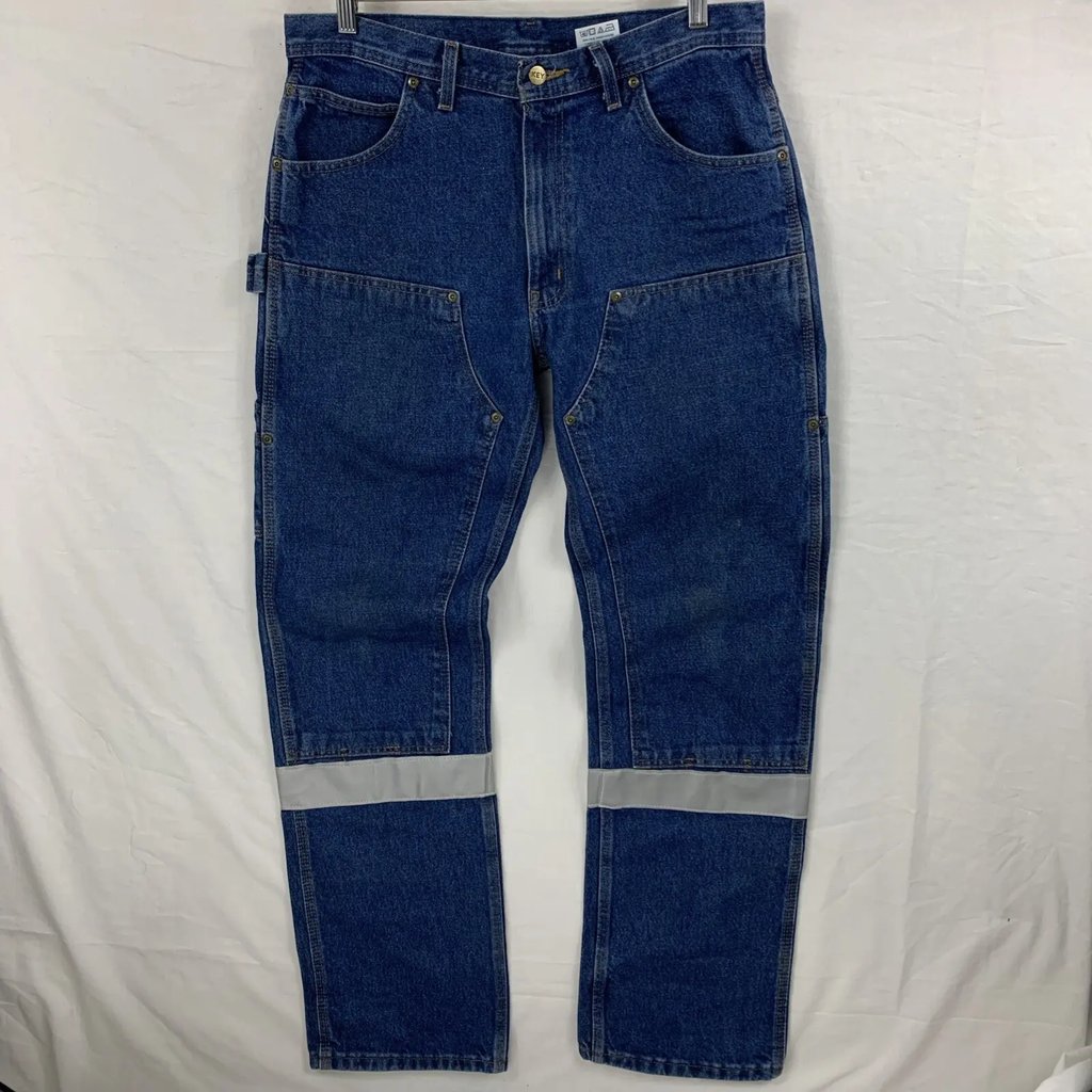 Key Double Knee Reflective Vtg Blue Jeans Carpenter Work 33, Men's