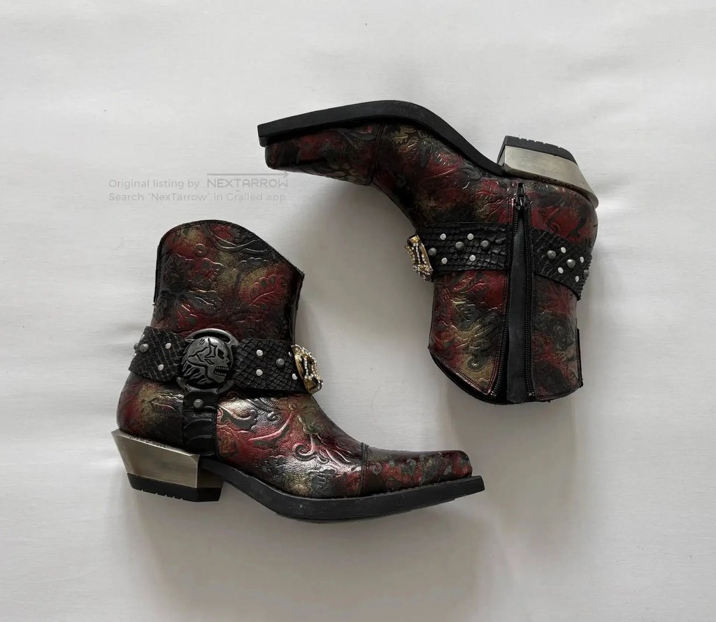 New Rock Metal Studded Pointed Toe Punk Boot 38 in Brown, Women's
