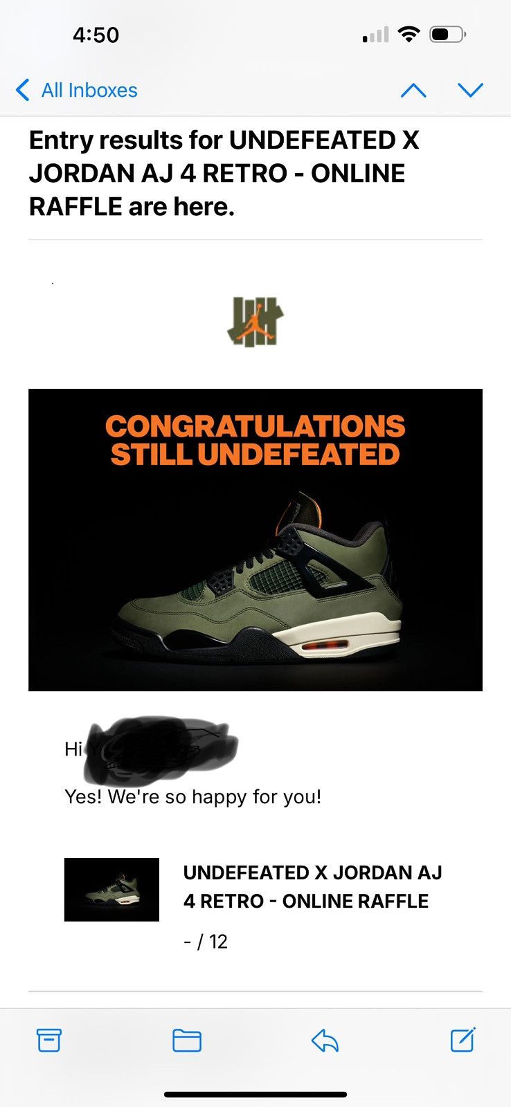 Jordan Undefeated Undefeated Air Jordan 4 Shoes in Green, Men's (Size 12)