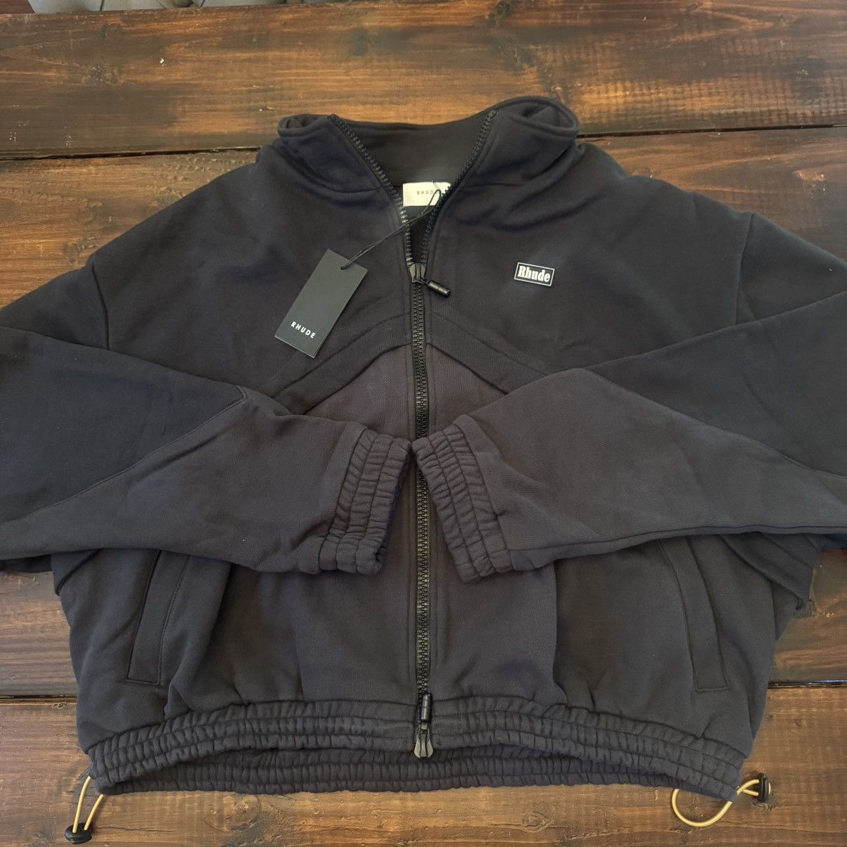 Rhude Flight Zip Up Fleece Jacket in Black, Men's (Size XL)