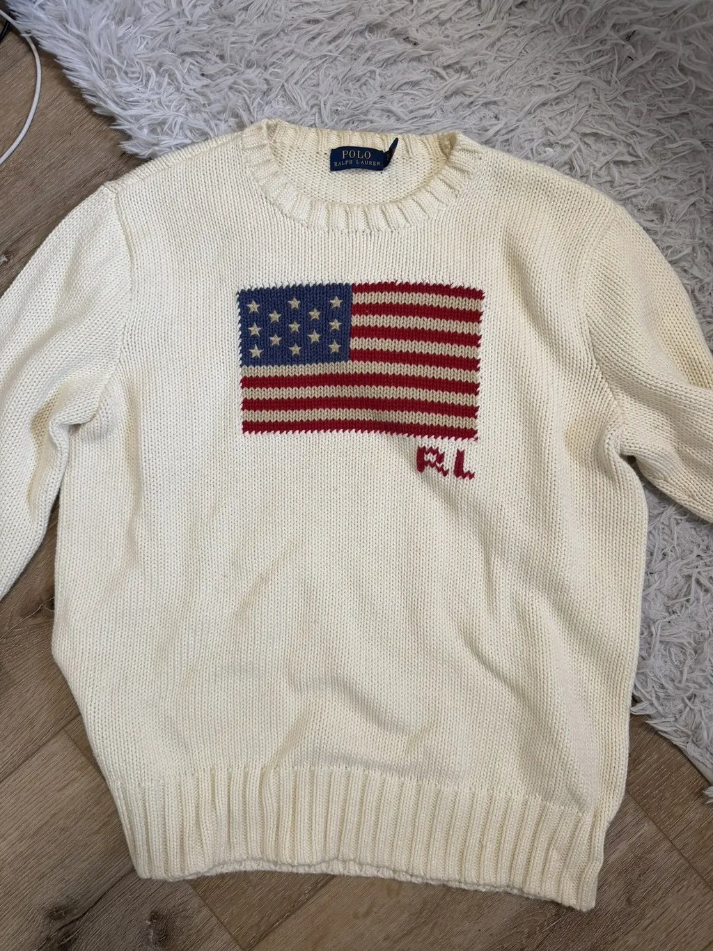 Ralph Lauren Polo American Flag Sweater in White, Women's