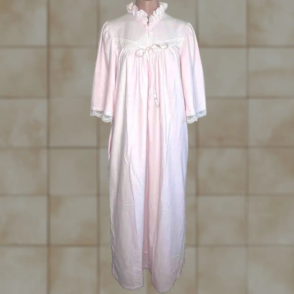 Vintage Gilligan O’malley Robe Womens L Pink Maxi Full Zip Gown New Lace, Women's